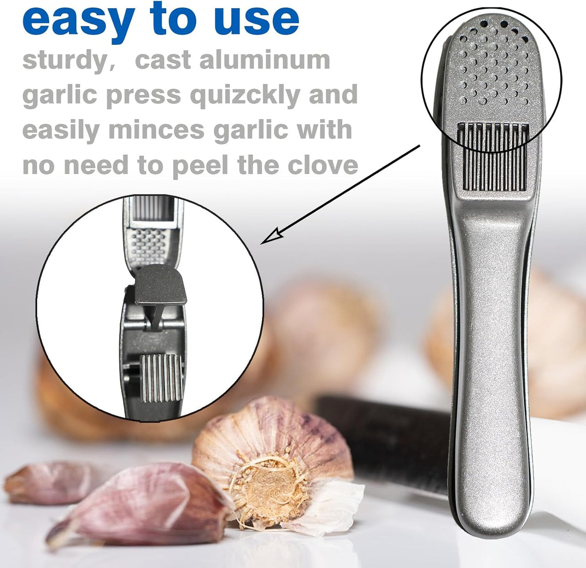 2-in-1 Garlic Press and Slicer, Handle Kitchen Tool for Home Cooking
