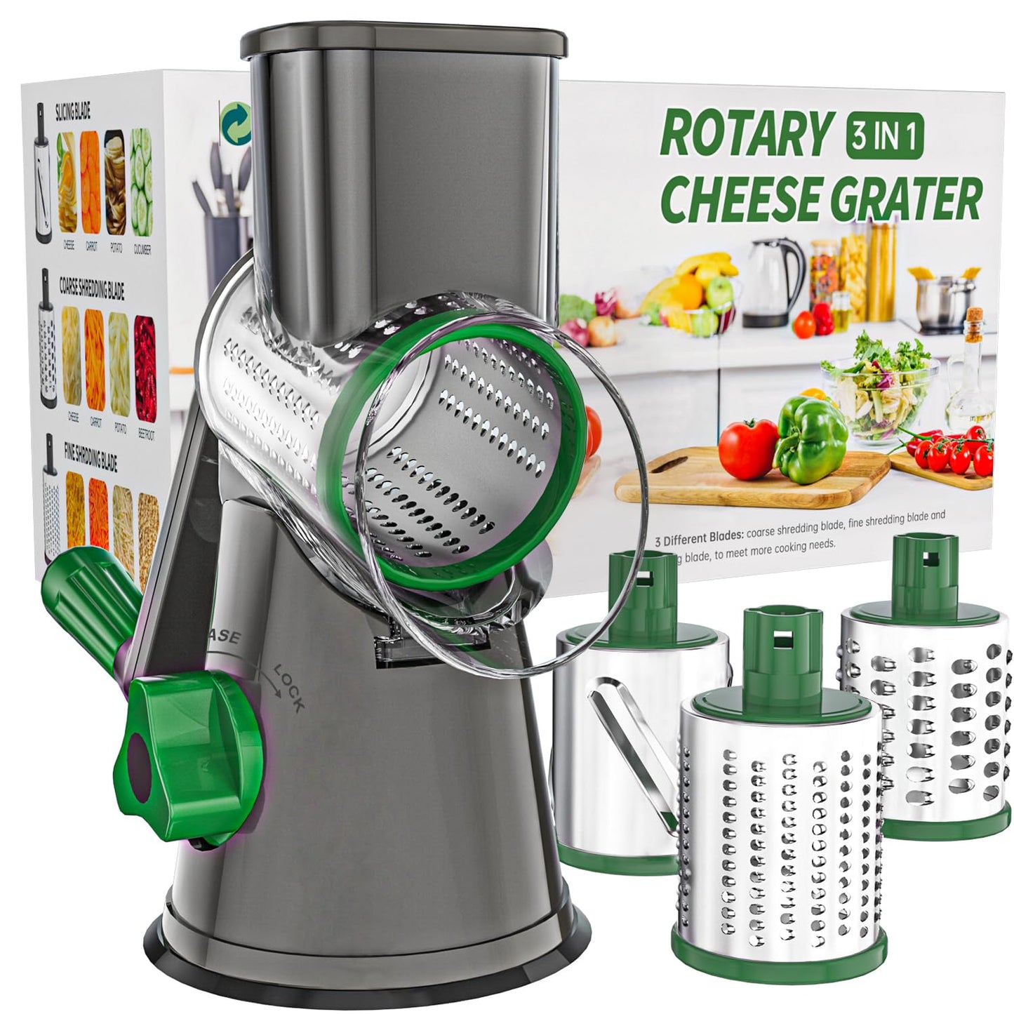Cambom Rotary Cheese Grater Hand Crank Cheese Shredder, Black