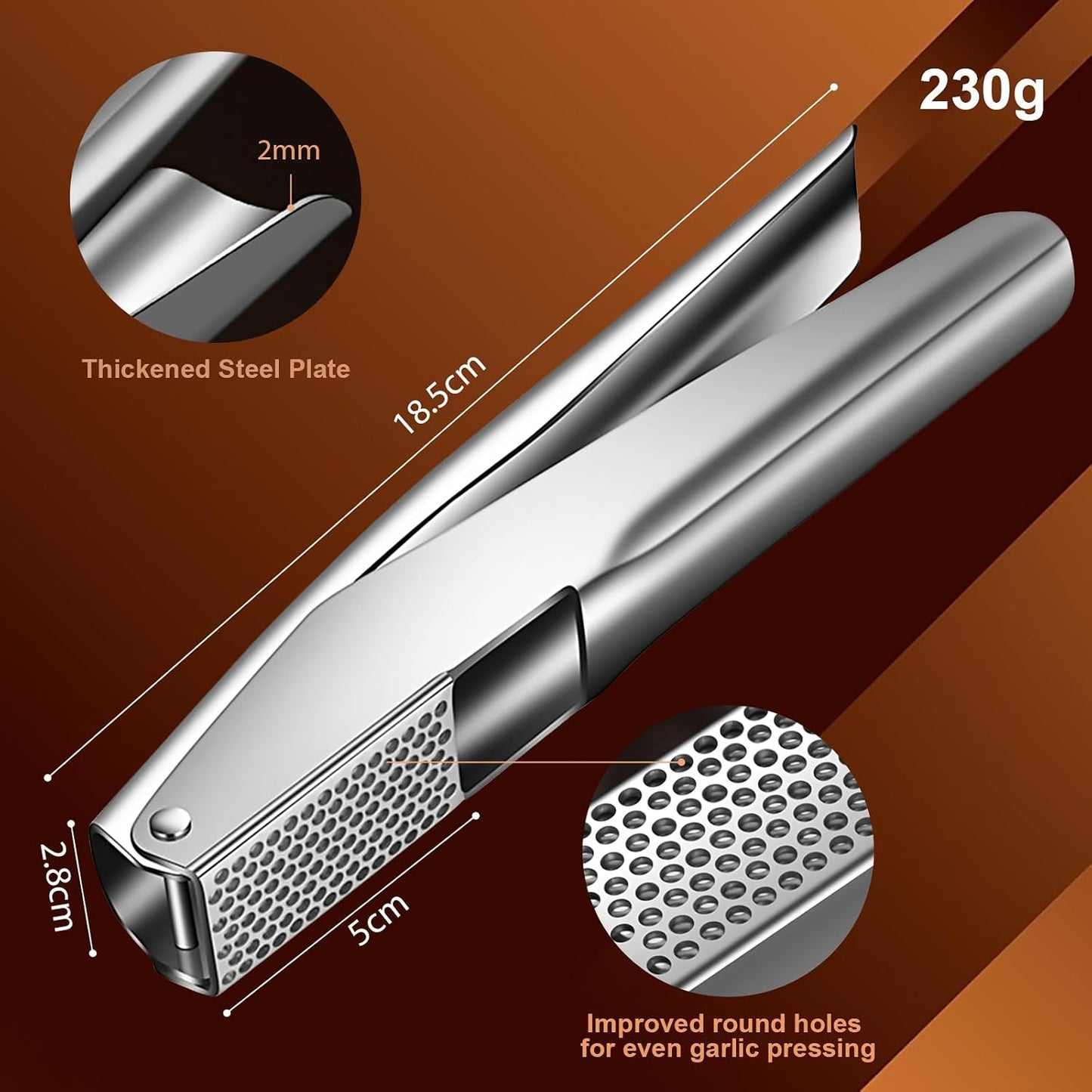 Stainless Steel Garlic Press, Garlic Crusher, Dishwasher Safe