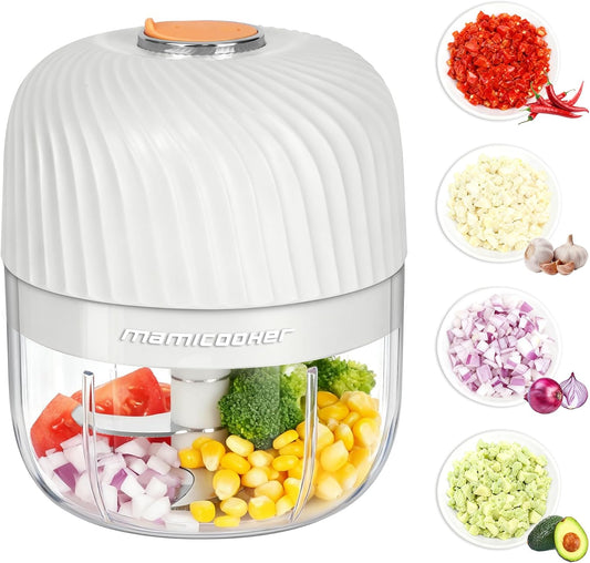 Electric Garlic Chopper 250ML, Mini USB Rechargeable Veggie Chopper, Cordless Garlic Mincer Onion Chopper Food Chopper for Ginger Chili Meat Sauce, Wireless Food Processor, White