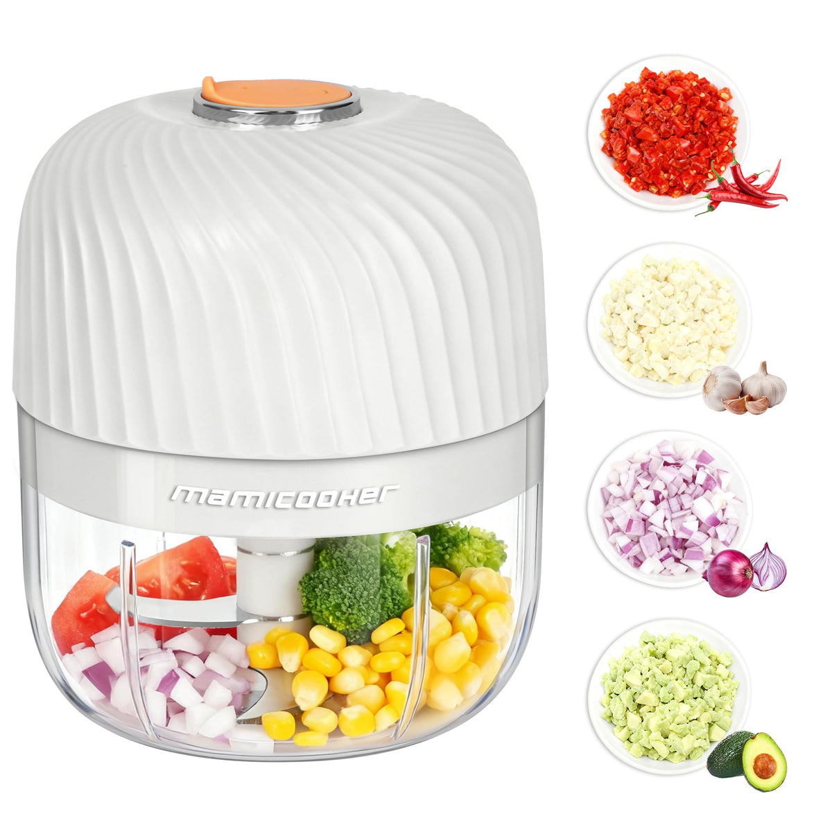 Electric Garlic Chopper 250ML, Mini USB Rechargeable Veggie Chopper, Cordless Garlic Mincer Onion Chopper Food Chopper for Ginger Chili Meat Sauce, Wireless Food Processor, White