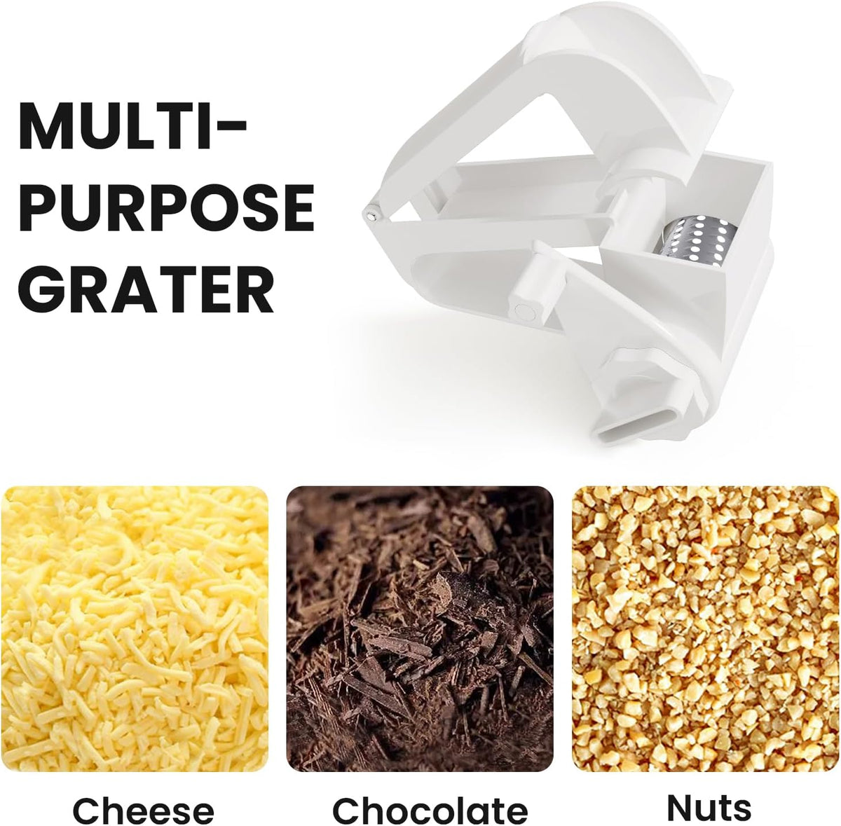 Cheese Grater with Handle, Rotary Cheese Grater,Vegetable, Chocolate, Hard Cheese & Nut Grater,White