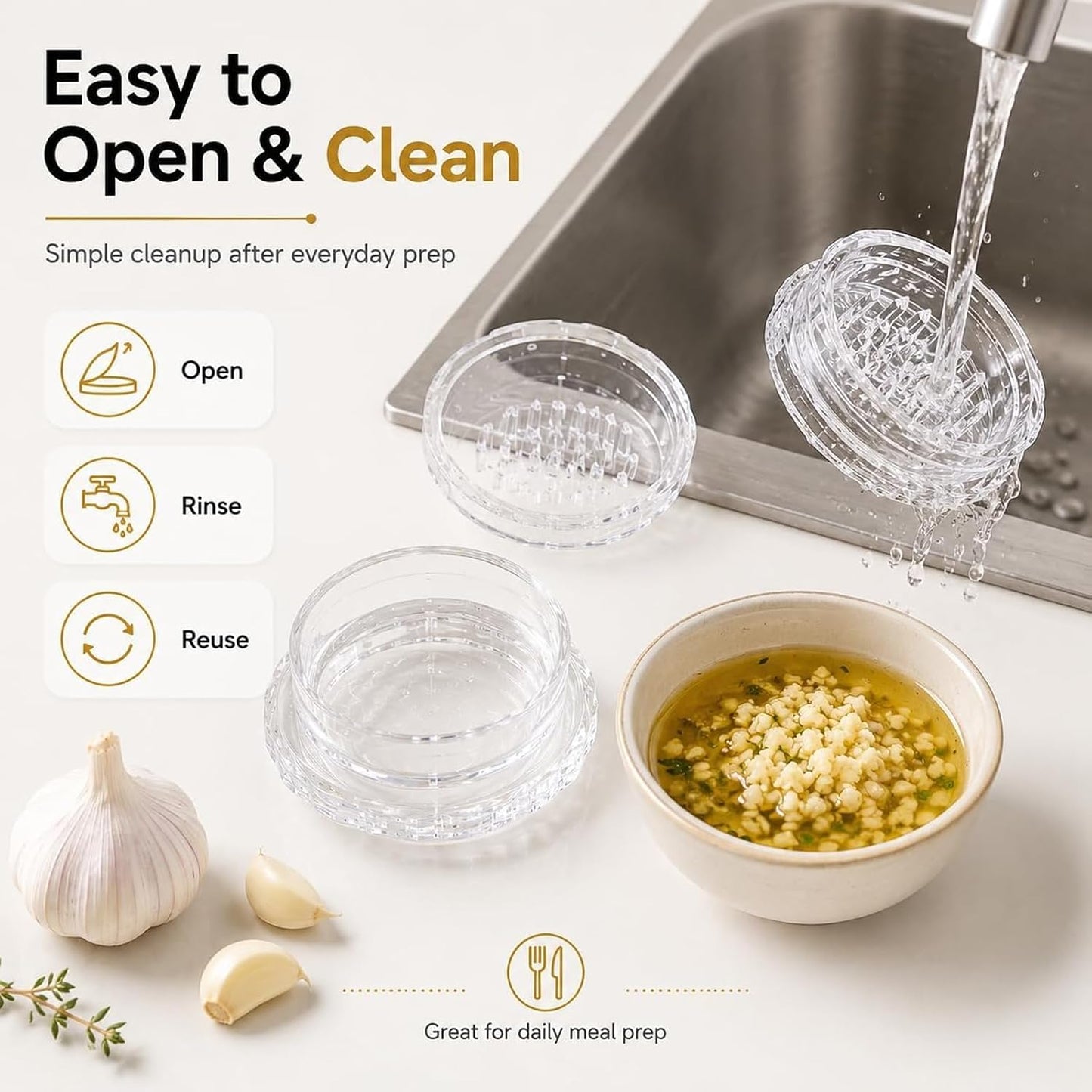 4 Pack Garlic Presses Clear, Manual Garlic Twister Masher - Plastic Garlic Grinder and Mincer Tool Dishwasher Safe & Easy to Clean Rotary Chopper for Garlic, Chili, Onion and Nuts, Compact