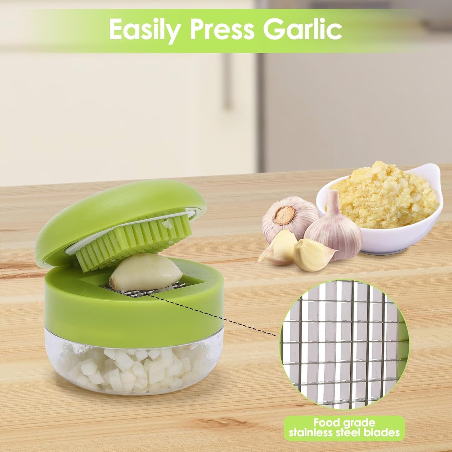 2Pcs Garlic Presses, Garlic Chopper for Garlic Ginger Fruit