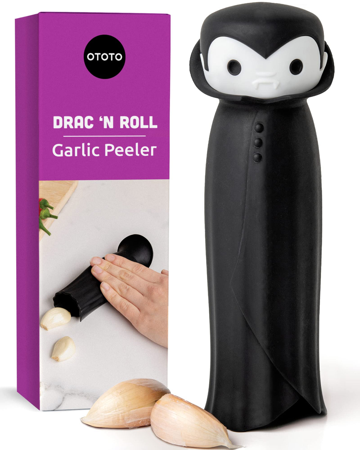 OTOTO Gracula Garlic Press, Garlic Crusher, Garlic Mincer, Also for Ginger, Nuts, Chili, Herbs - Twist Top Mincer & Easy Squeeze Manual Press Peeler, Goth Gifts