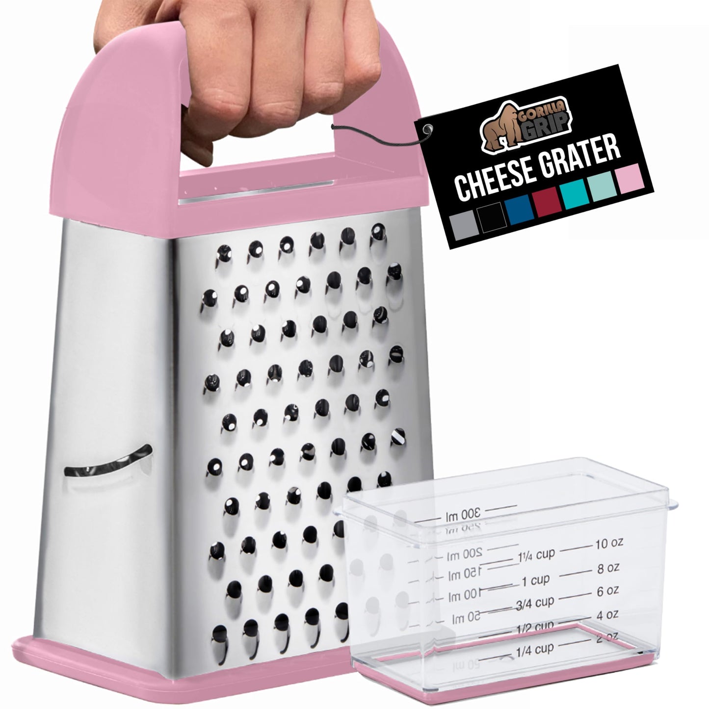 GORILLA GRIP® XL 4-Sided Stainless Steel BPA-Free Cheese Grater, Black