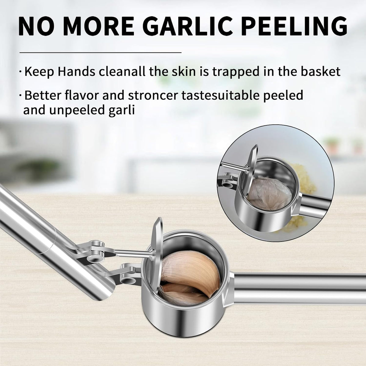 5-in-1 Stainless Steel Garlic Press Set with Large Chamber & Mincer - Heavy Duty Rustproof Garlic Crusher with Ergonomic Handle, Dishwasher Safe, Easy Squeeze Design for Ginger, Nuts, Herbs (Large)
