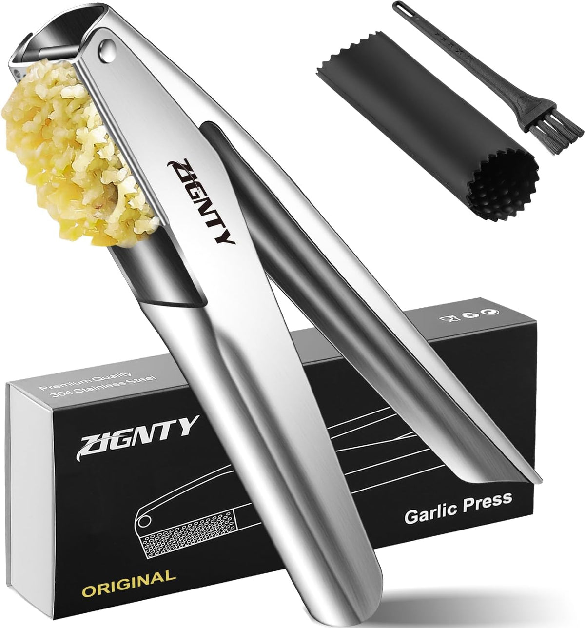 Garlic Press Stainless Steel, Garlic Mincer Tool No Need to Peel