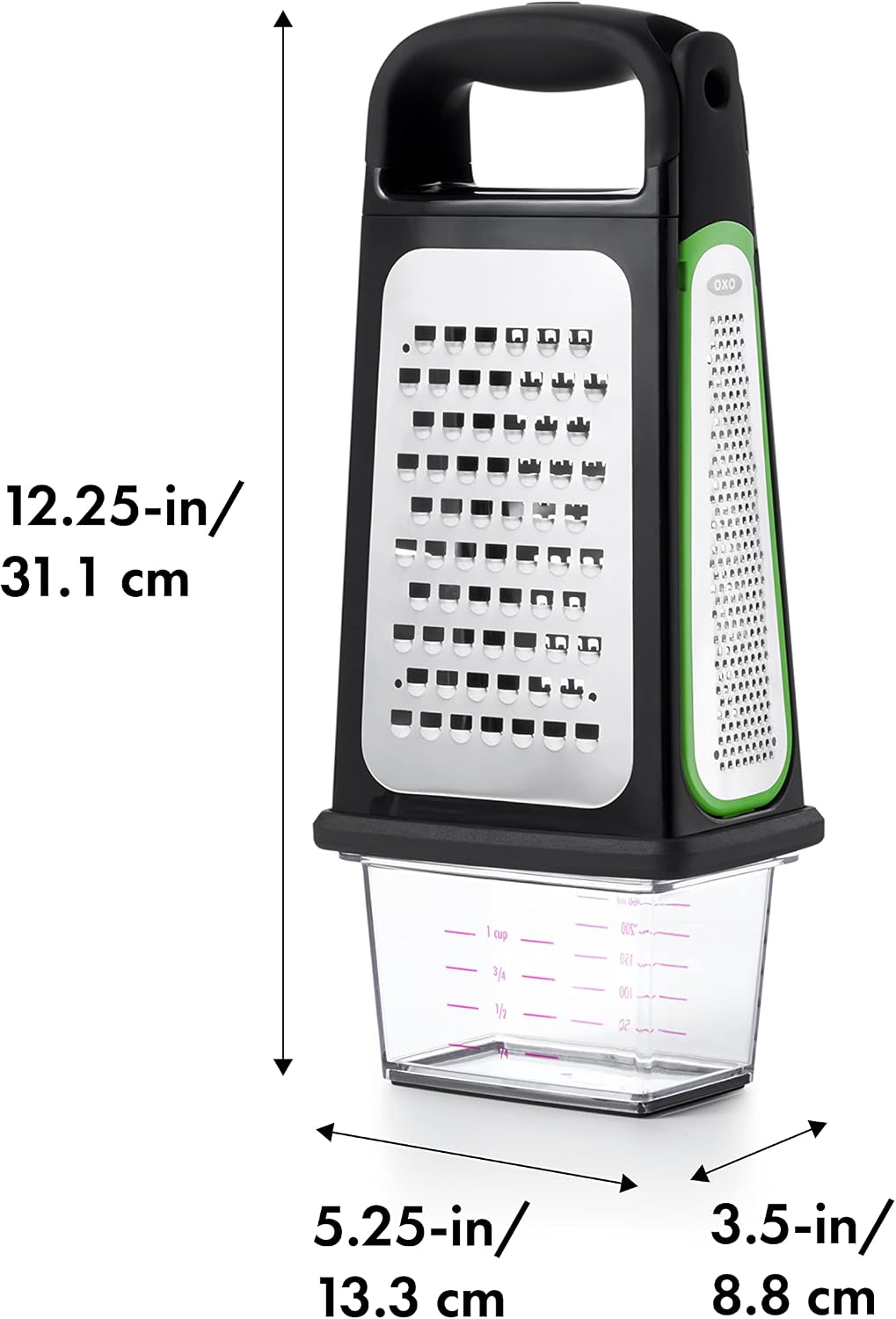 OXO Good Grips Etched Box Grater with Removable Zester | Ideal for Grating Cheese or Zesting Fruits | Storage Container Included | 4 Sided Grater | Comfortable Handle