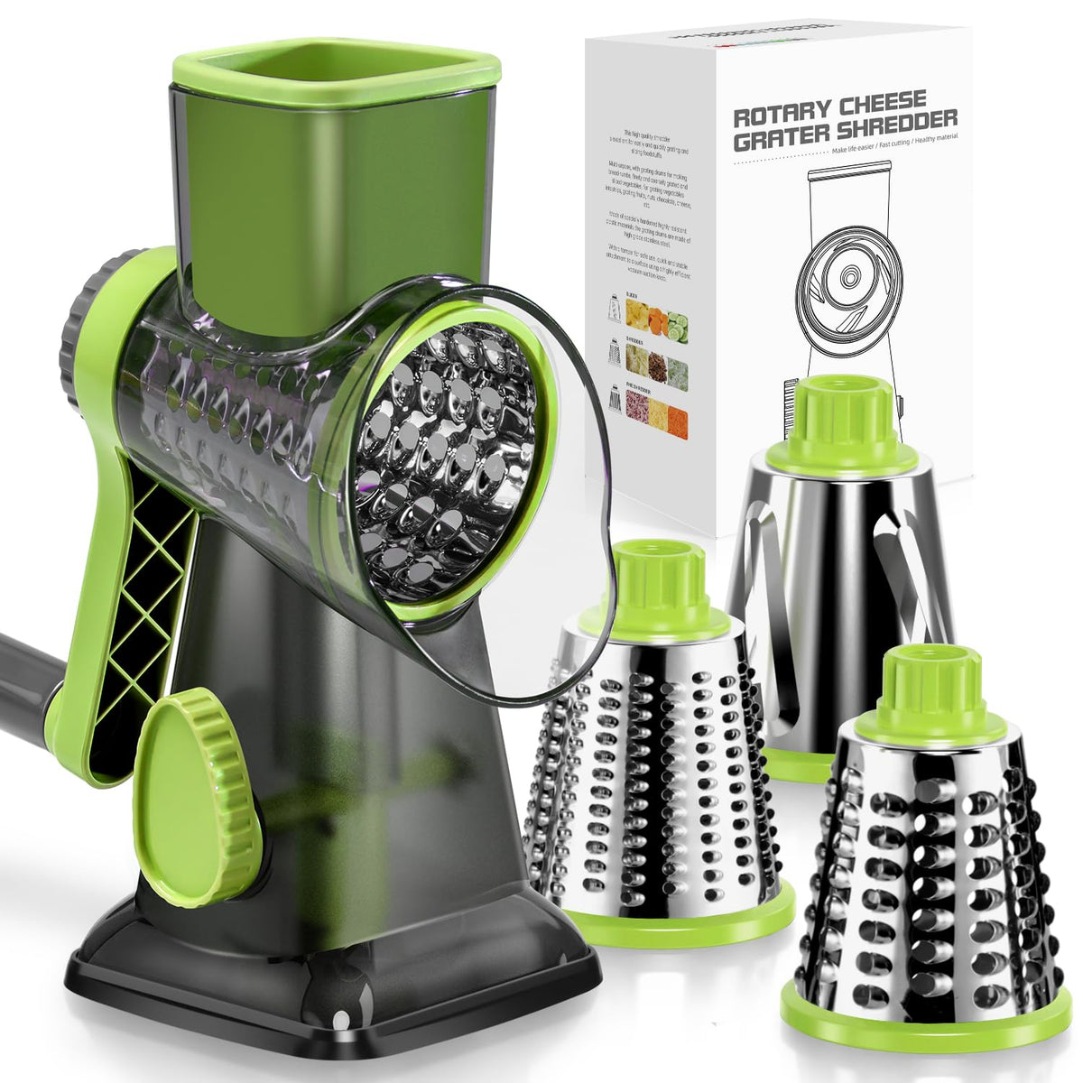 Badelite Cheese Grater Vegetable Cheese Shredder Slicer Grater for Kitchen 3 Changeable Blades for Cheese Potato Zucchini Nuts Chocolate (Grey Blue)