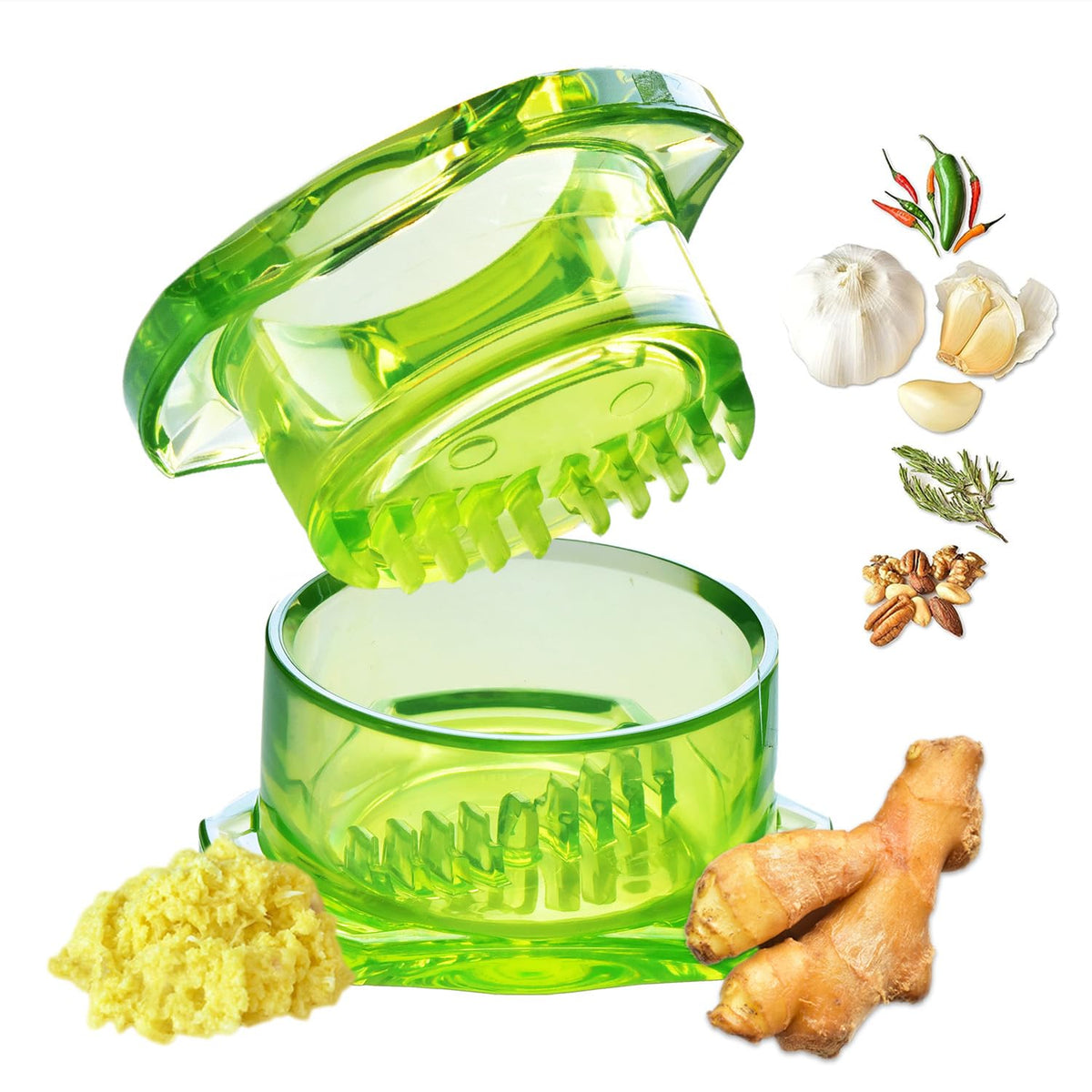 NexTrend Garlic Twister 4th Gen, clear manual garlic mincer for ginger, herbs and nuts