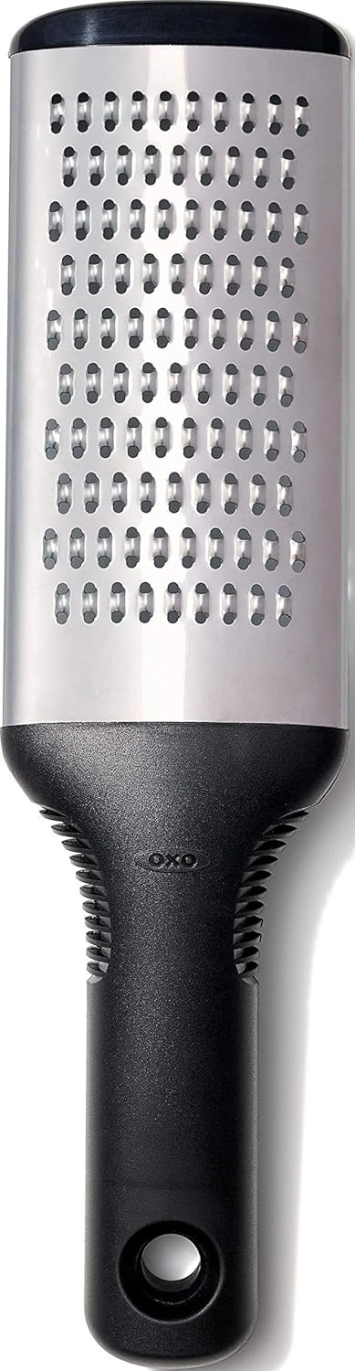 OXO Good Grips Etched Box Grater with Removable Zester | Ideal for Grating Cheese or Zesting Fruits | Storage Container Included | 4 Sided Grater | Comfortable Handle