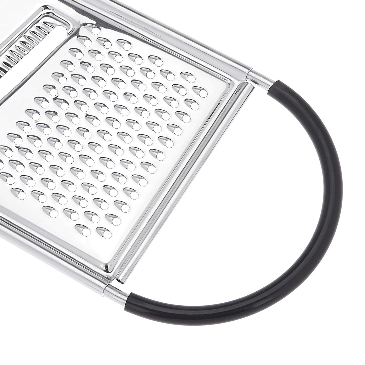 Amazon Basics Cheese Grater with Handle, Stainless Steel Zester, Easy to Clean, Dishwasher Safe, Rectangular, Non-Slip, Multifunction Tool for Kitchen Prep, Vegetables, Black