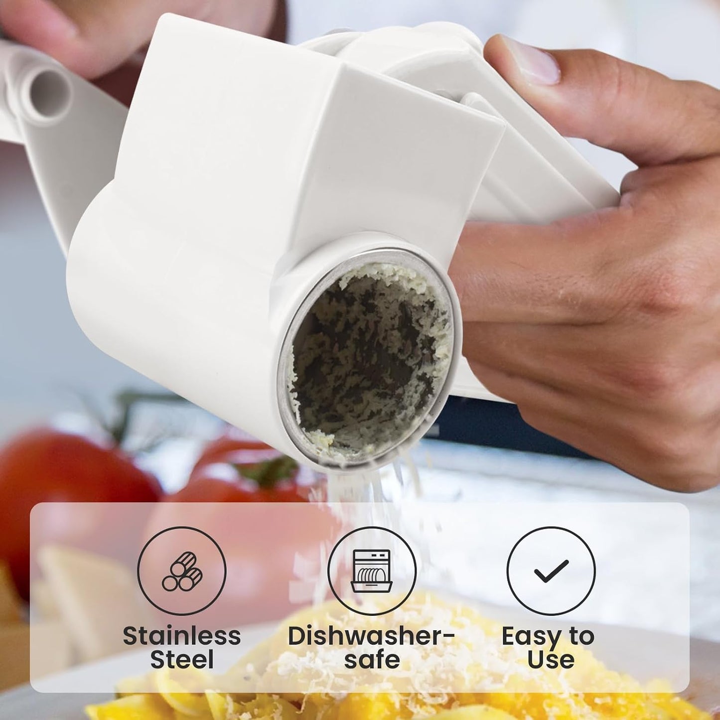 Cheese Grater with Handle, Rotary Cheese Grater,Vegetable, Chocolate, Hard Cheese & Nut Grater,White