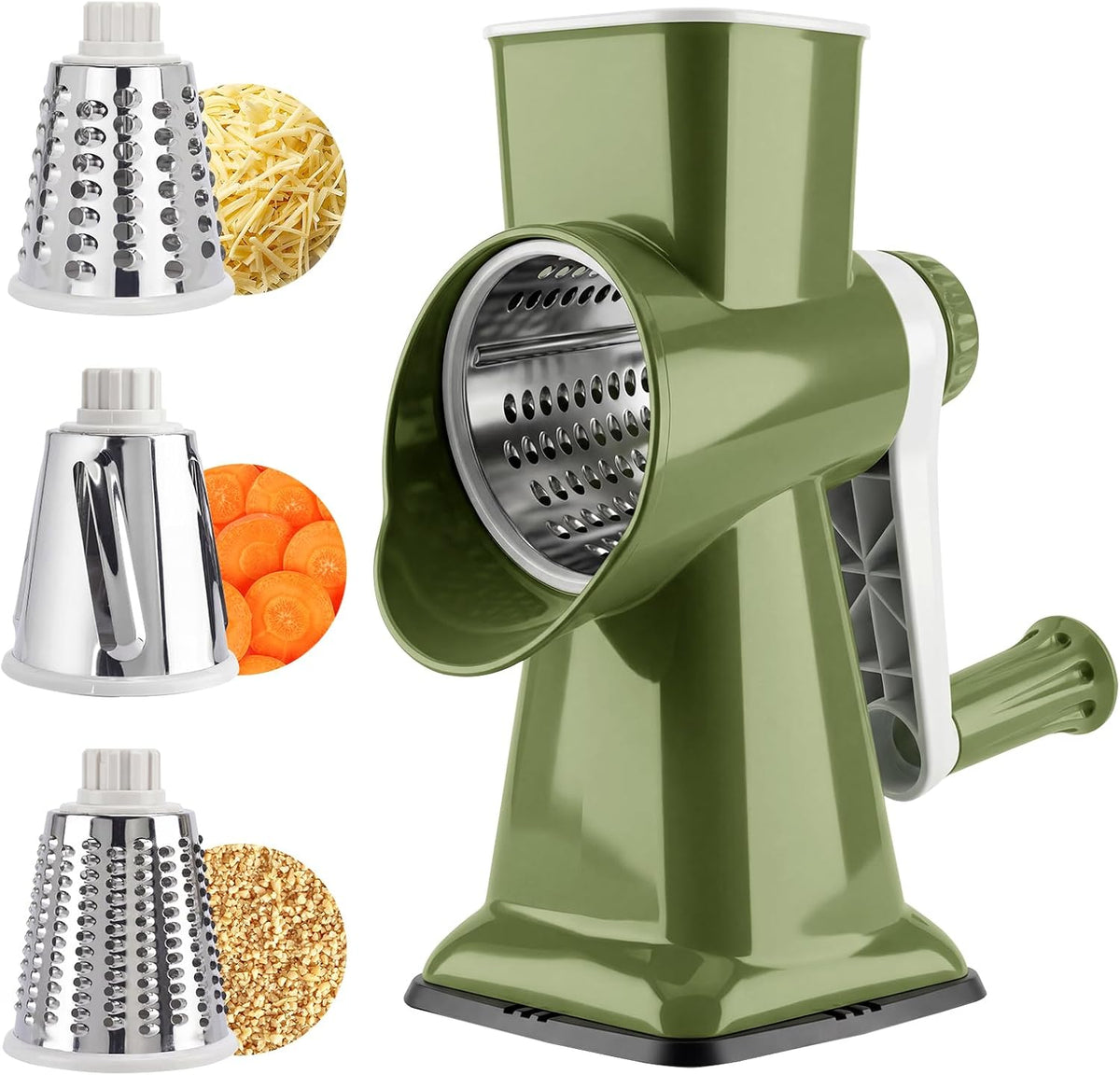 Rotary Cheese Grater, Cheese Grater Hand Crank, 3-Blade Grater