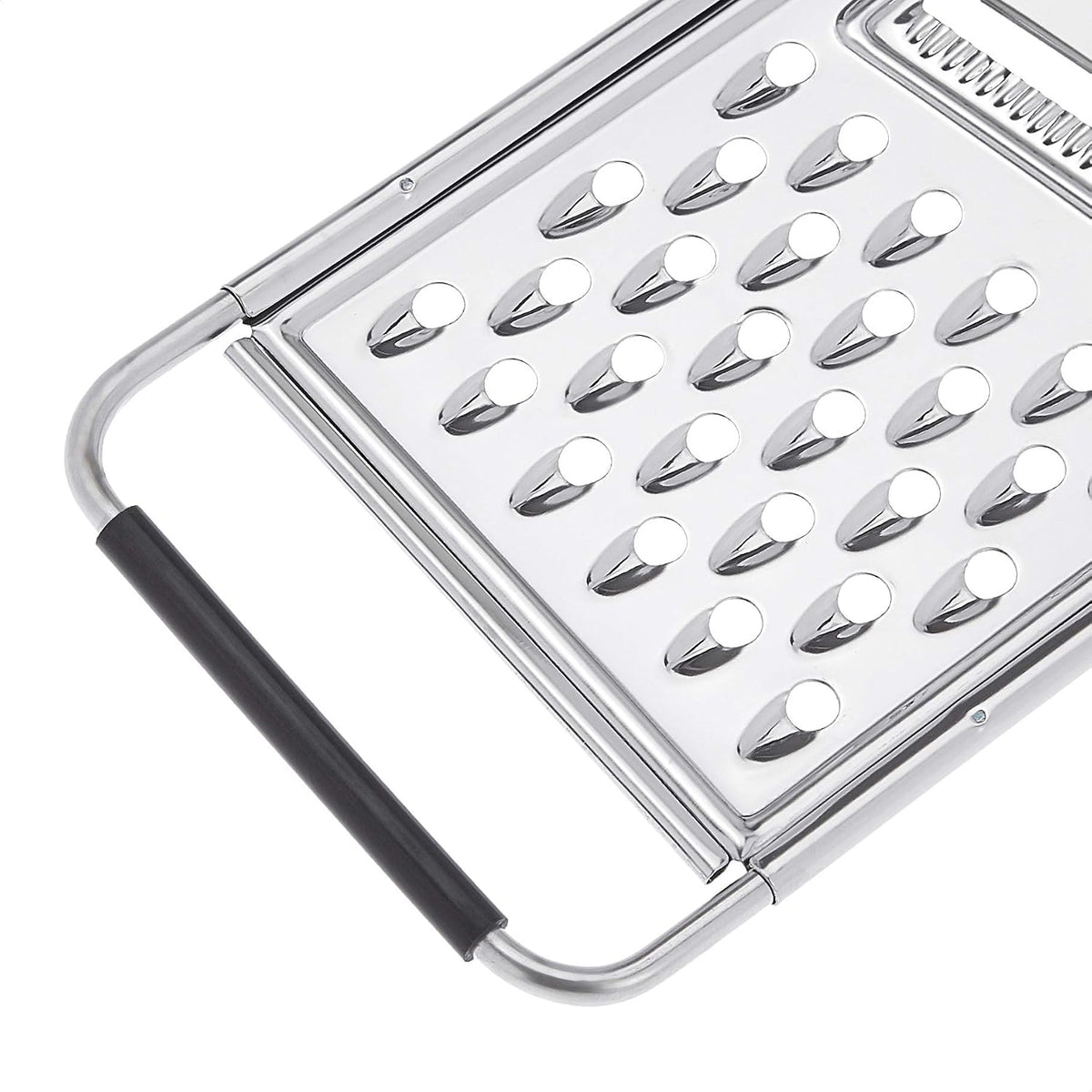 Amazon Basics Cheese Grater with Handle, Stainless Steel Zester, Easy to Clean, Dishwasher Safe, Rectangular, Non-Slip, Multifunction Tool for Kitchen Prep, Vegetables, Black