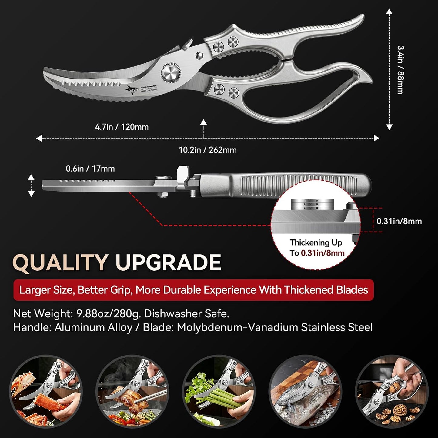 MAD SHARK Heavy Duty Poultry Shears,Spring Loaded Kitchen Shears,Dishwasher