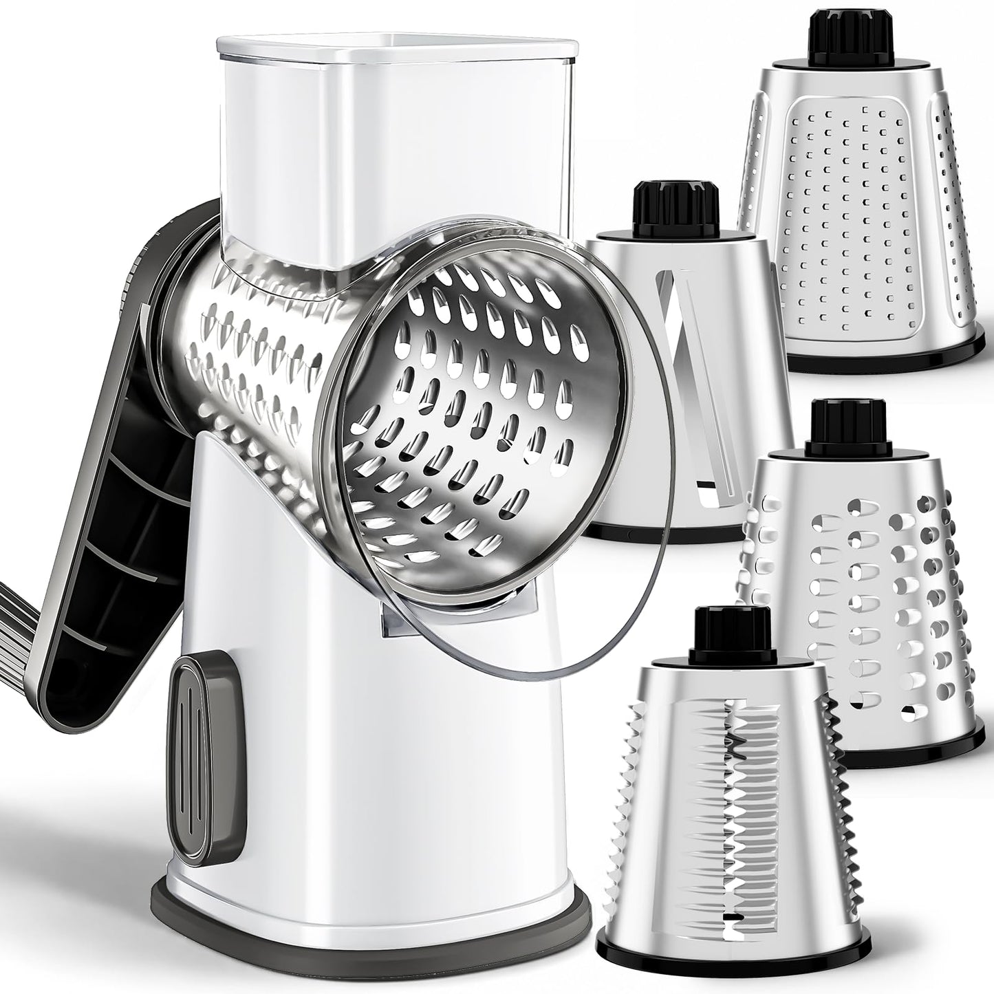 Weltonhm 4 in 1 Large Rotary Cheese Grater Hand Crank (Red black 4 Graters)