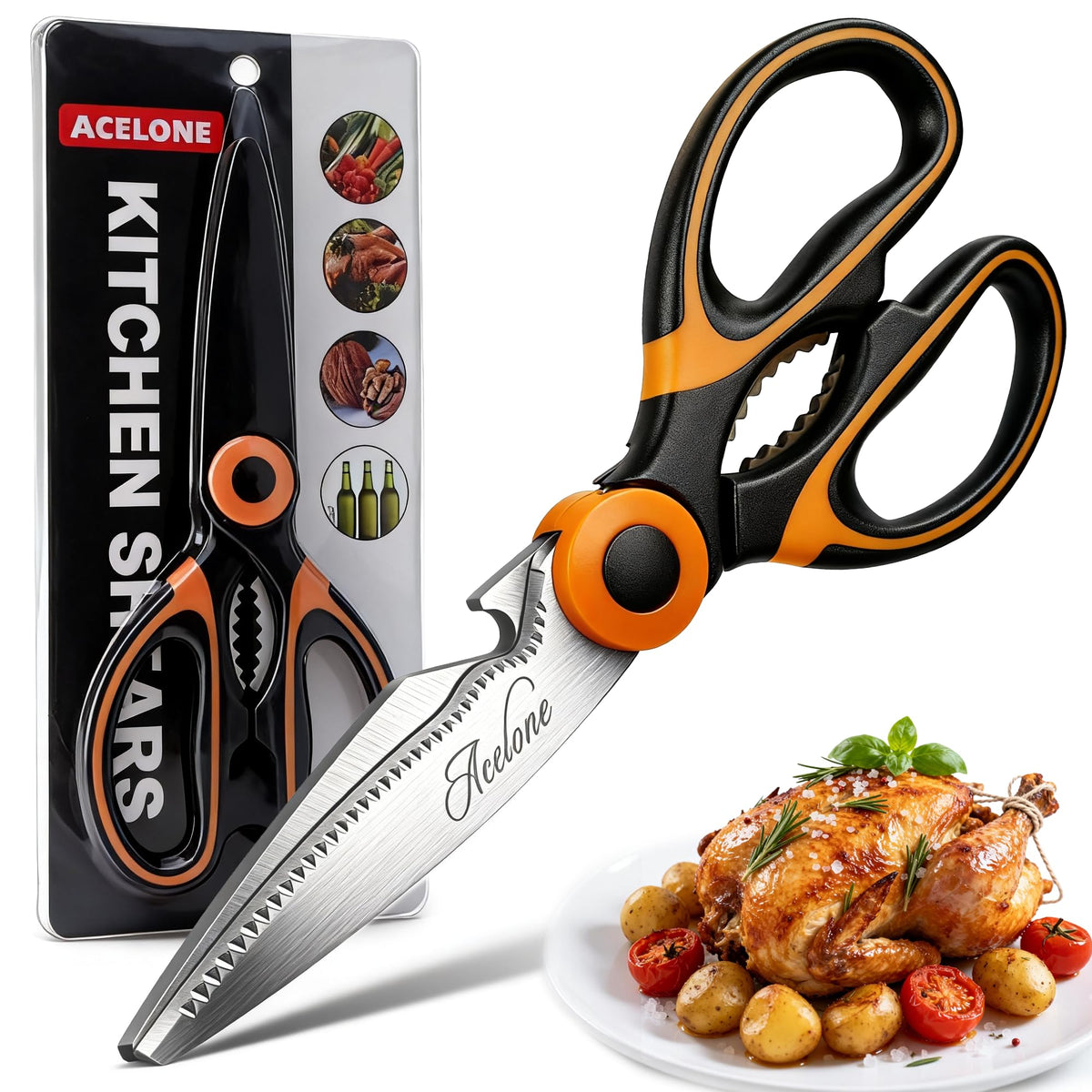 Acelone Kitchen Shears,Premium Heavy Duty Shears Ultra Sharp Stainless Steel Multi-function Kitchen Scissors for Chicken/Poultry/Fish/Meat/Vegetables/Herbs/BBQ…