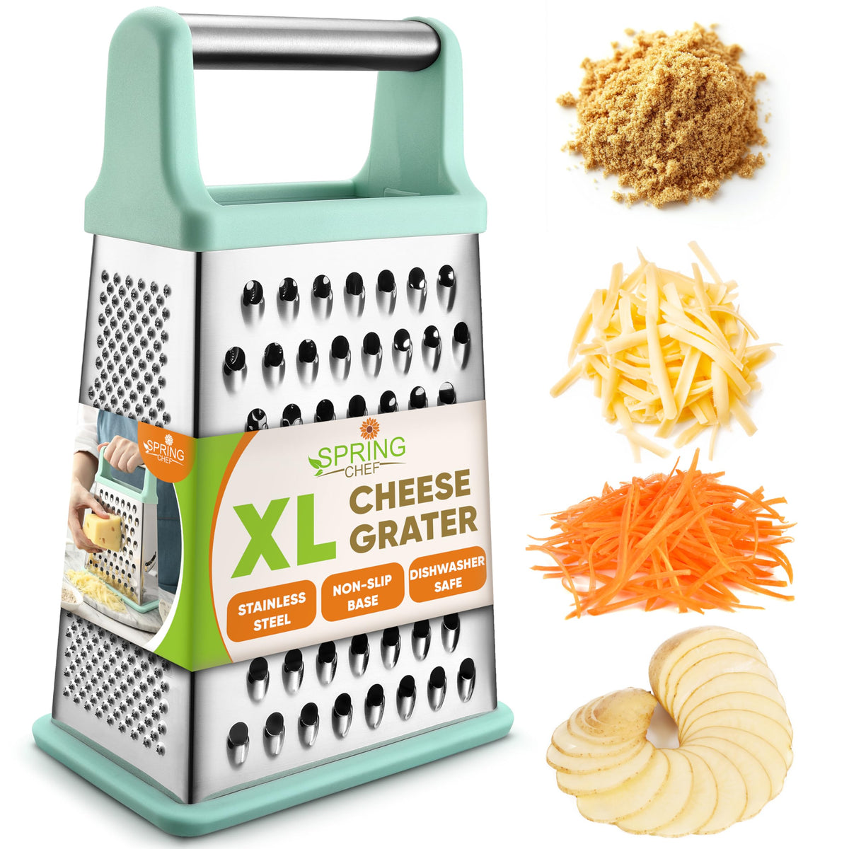 Spring Chef Stainless Steel XL Cheese Grater for Kitchen, Black