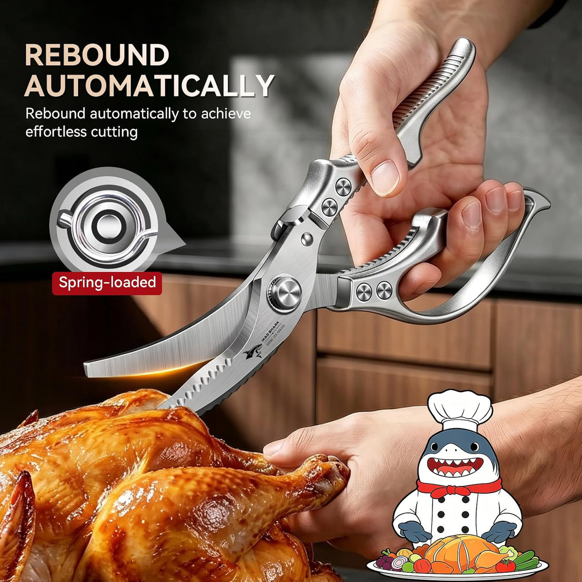 MAD SHARK Heavy Duty Poultry Shears,Spring Loaded Kitchen Shears,Dishwasher