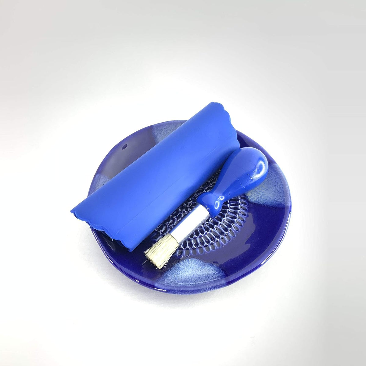 BonCera, Premium Ceramic Garlic Grater Plate Set - Blue Cross Glazed