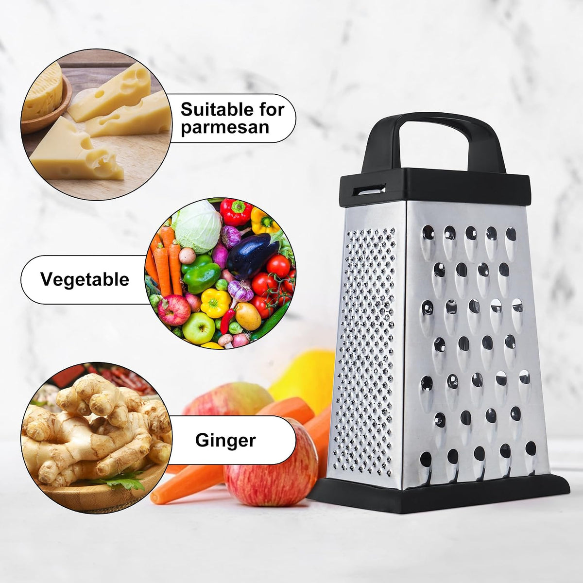 Kaishun Mini Cheese Grater,4-Sided Box Grater for Cheese, Vegetable & Fruit