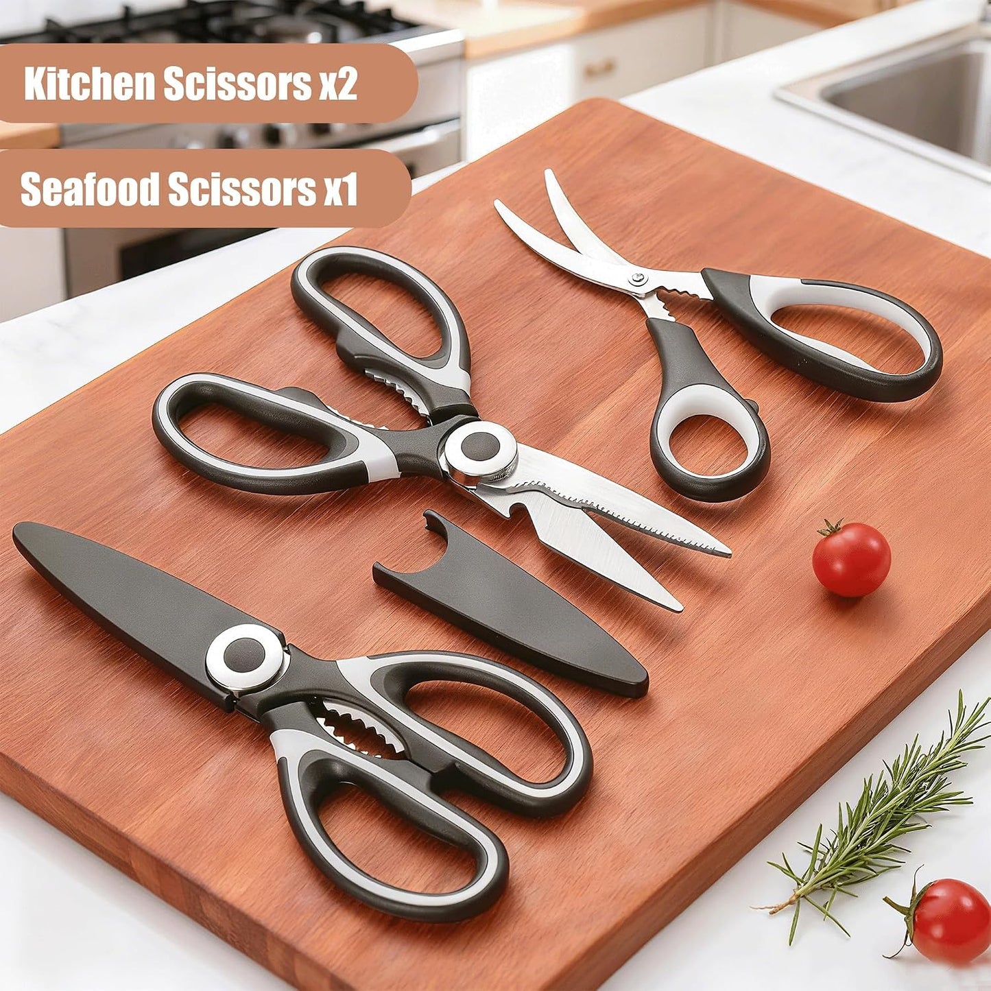 OMDAR 3 Pack Kitchen Scissors & Seafood Scissors Set, Sharp Kitchen Shears