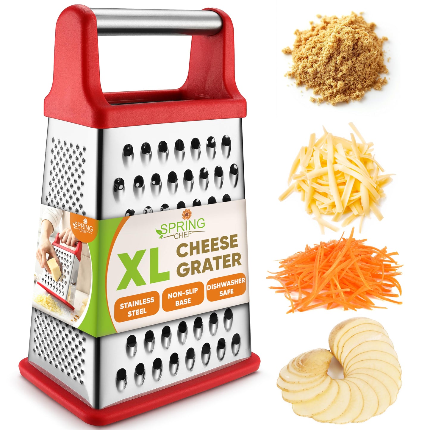 Spring Chef Stainless Steel XL Cheese Grater for Kitchen, Black