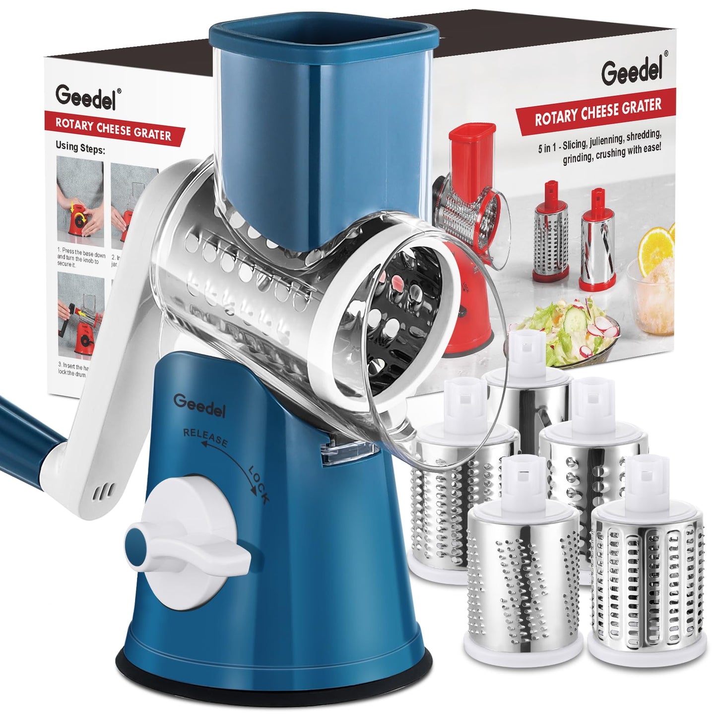 Geedel Rotary Cheese Grater Hand Crank, Cheese Shredder Vegetable Slicer