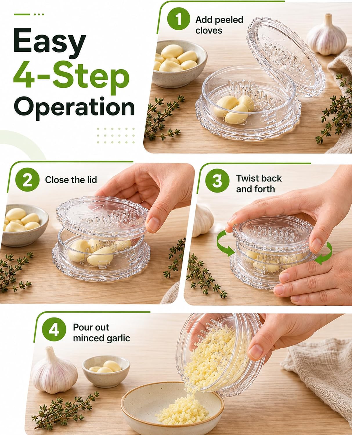 Garlic Mincer Transparent Manual Garlic Press, Multi-Functional Mincer for Garlic, Onion, Ginger, Herbs, Nuts