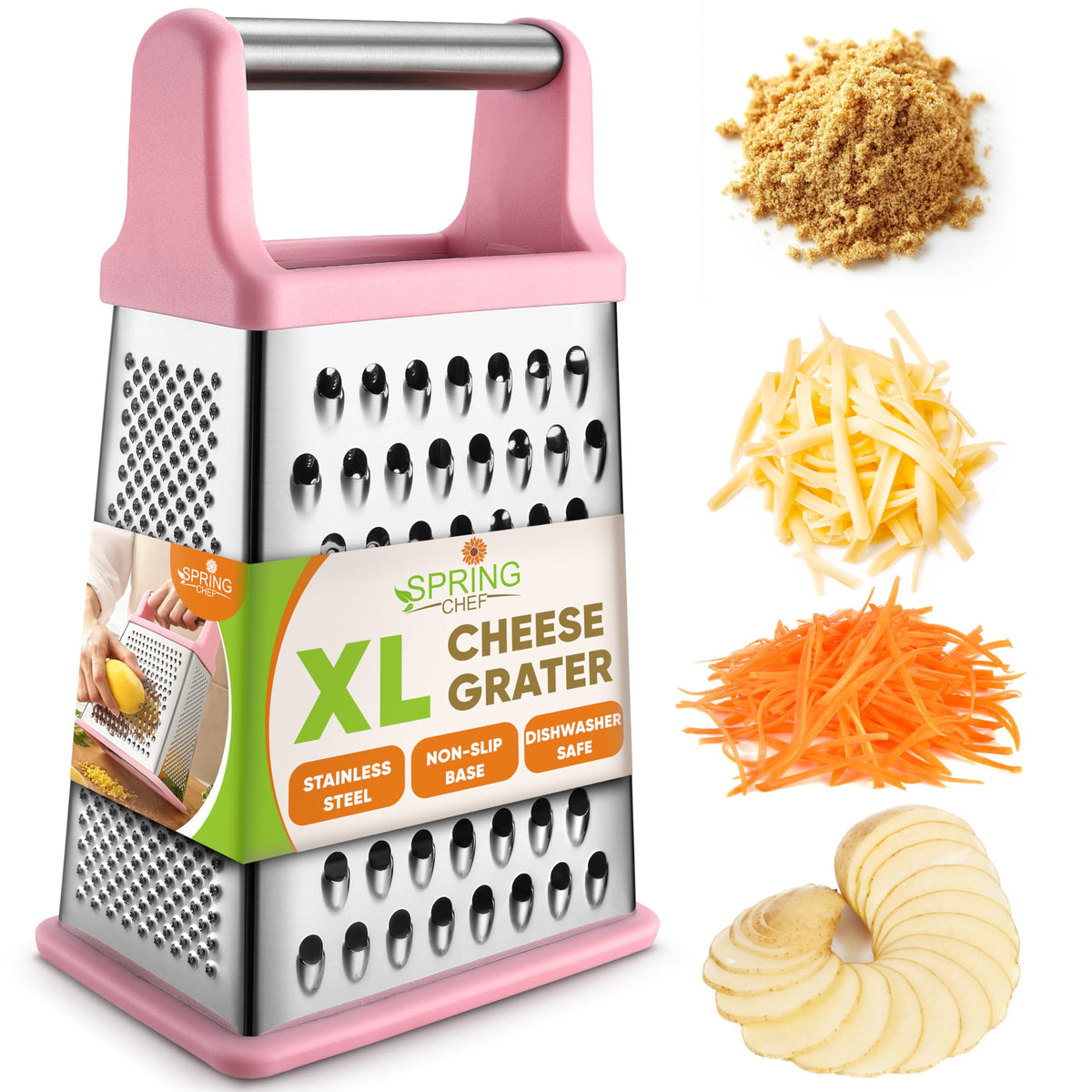 Spring Chef Stainless Steel XL Cheese Grater for Kitchen, Black