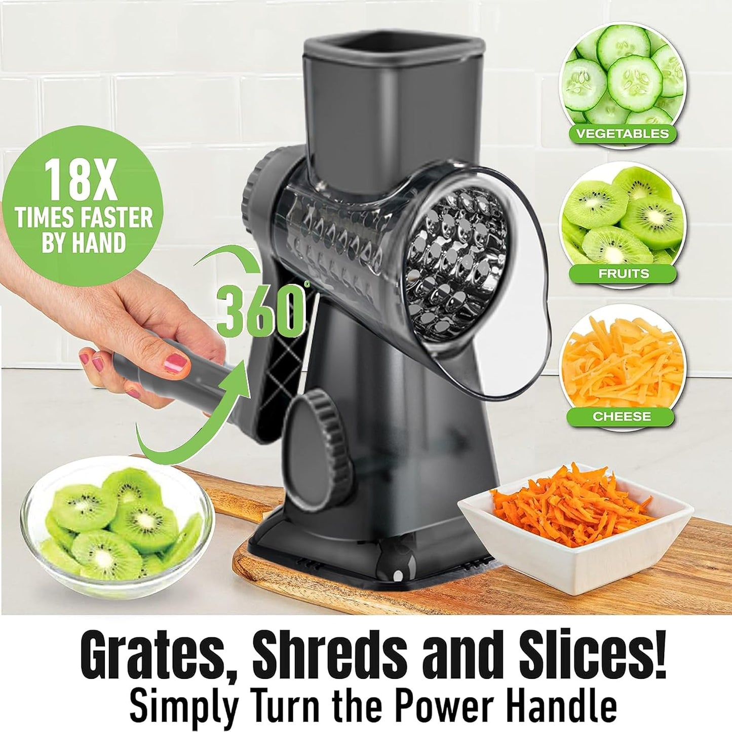 Cheese Grater Hand Crank Rotary Vegetables Shredder with Handle