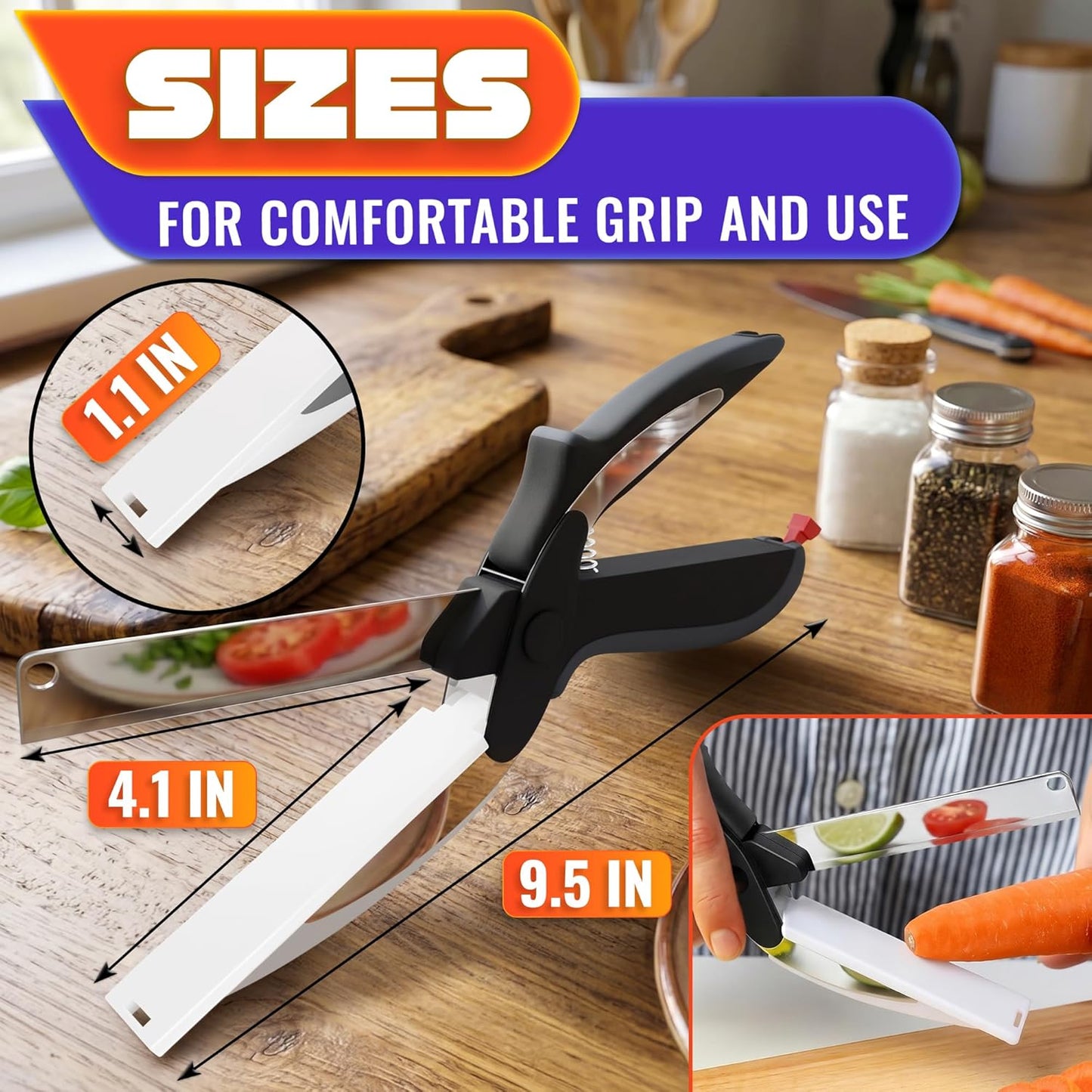 2 in 1 Kitchen Scissors for Food with Cutting Board, Safety Lock