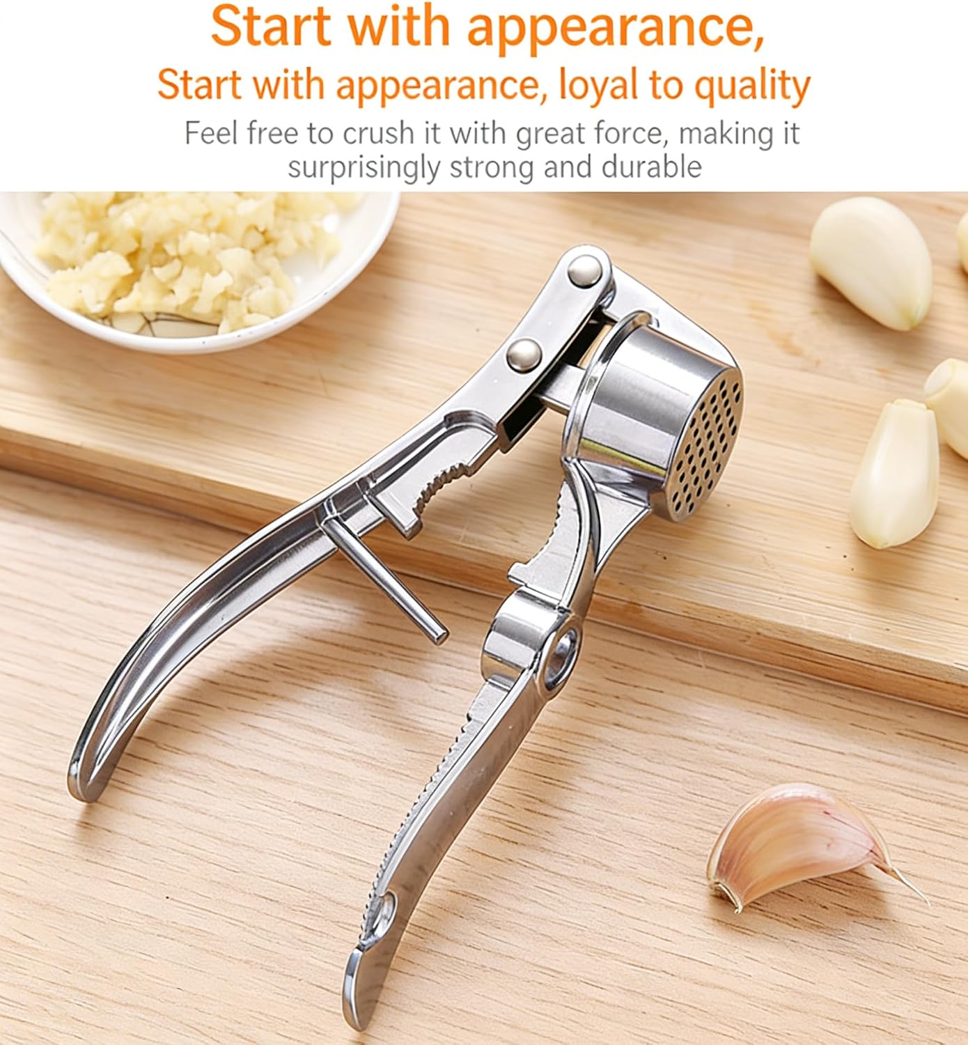 Multifunctional Garlic Press, 3-in-1 Kitchen Tool, Aluminium Alloy, Garlic Crusher with Walnut Cracker and Bottle Opener