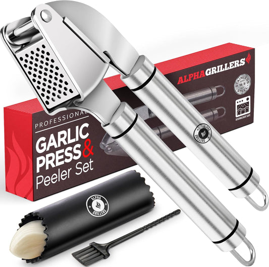 Alpha Grillers Garlic Press Stainless Steel, Mincer, Crusher & Peeler