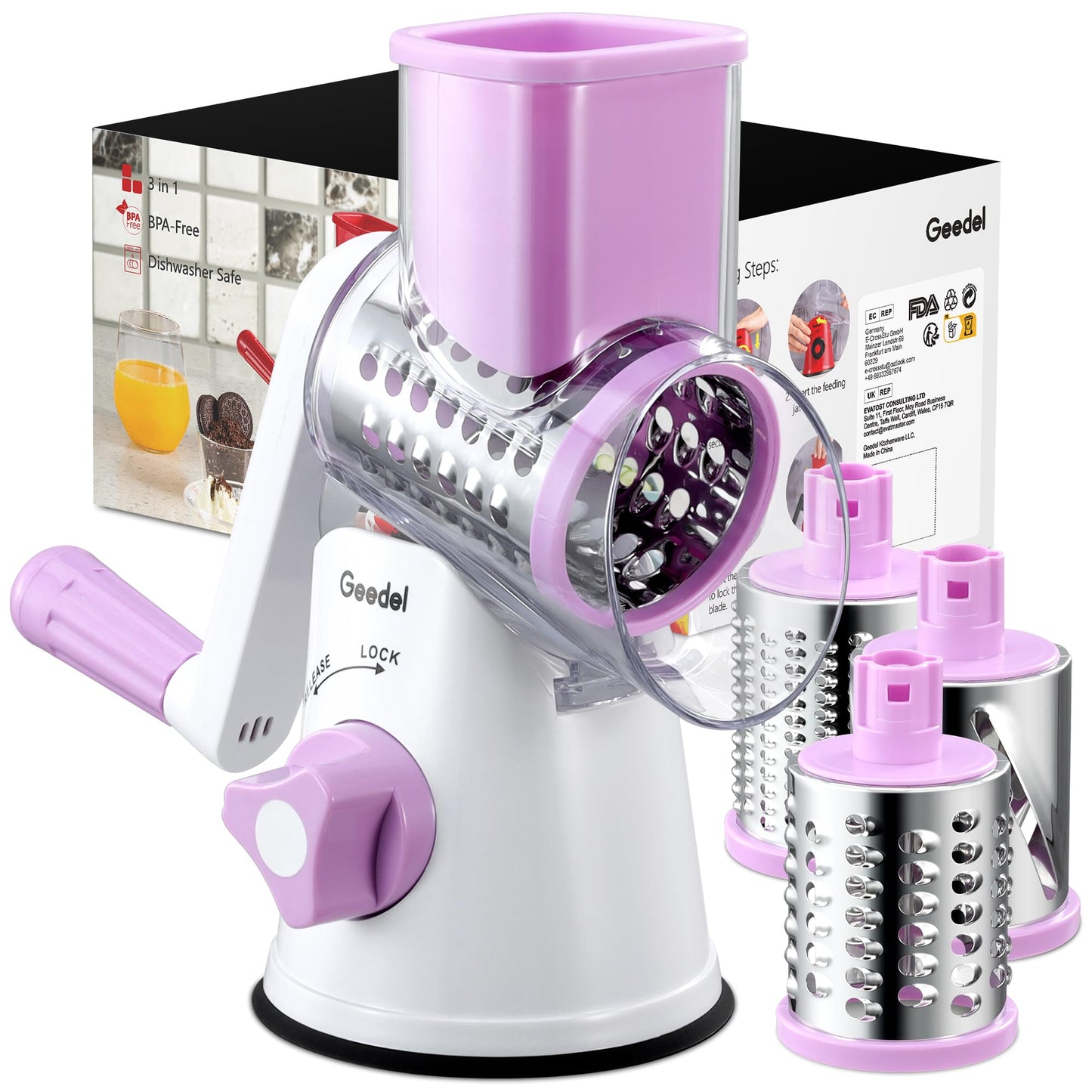 Geedel Rotary Cheese Grater Hand Crank, Cheese Shredder Vegetable Slicer