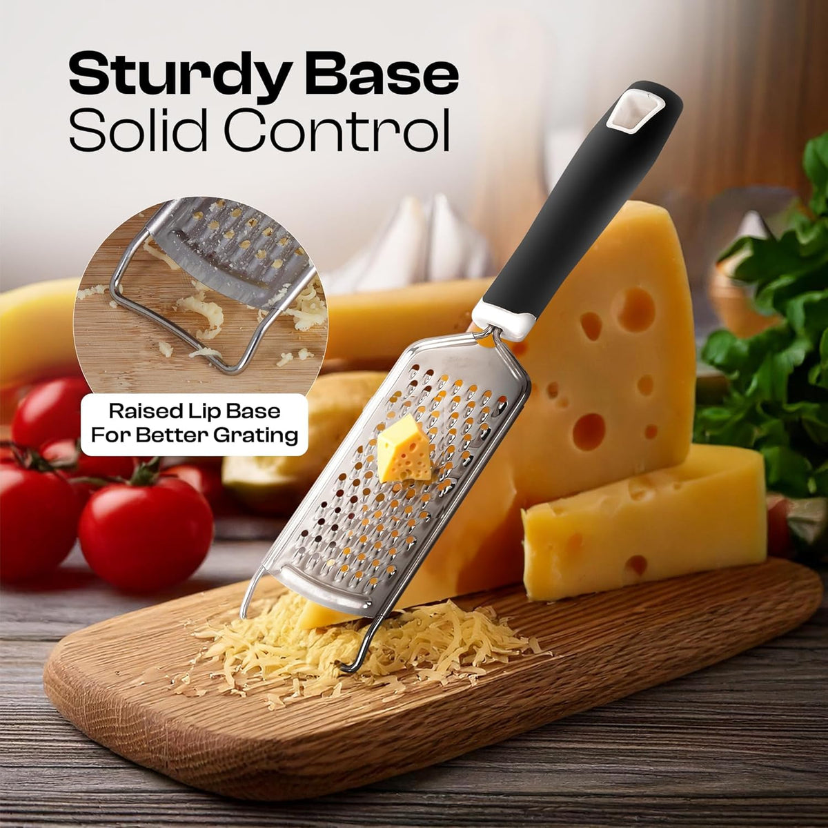 Handheld Cheese Grater & Cheese Shredder – Stainless Steel, Rust-Proof | Non-Slip Handle, Durable Flat Grater for Parmesan, Chocolate, Spices, Vegetables & More – Multi-Purpose & Easy to Clean