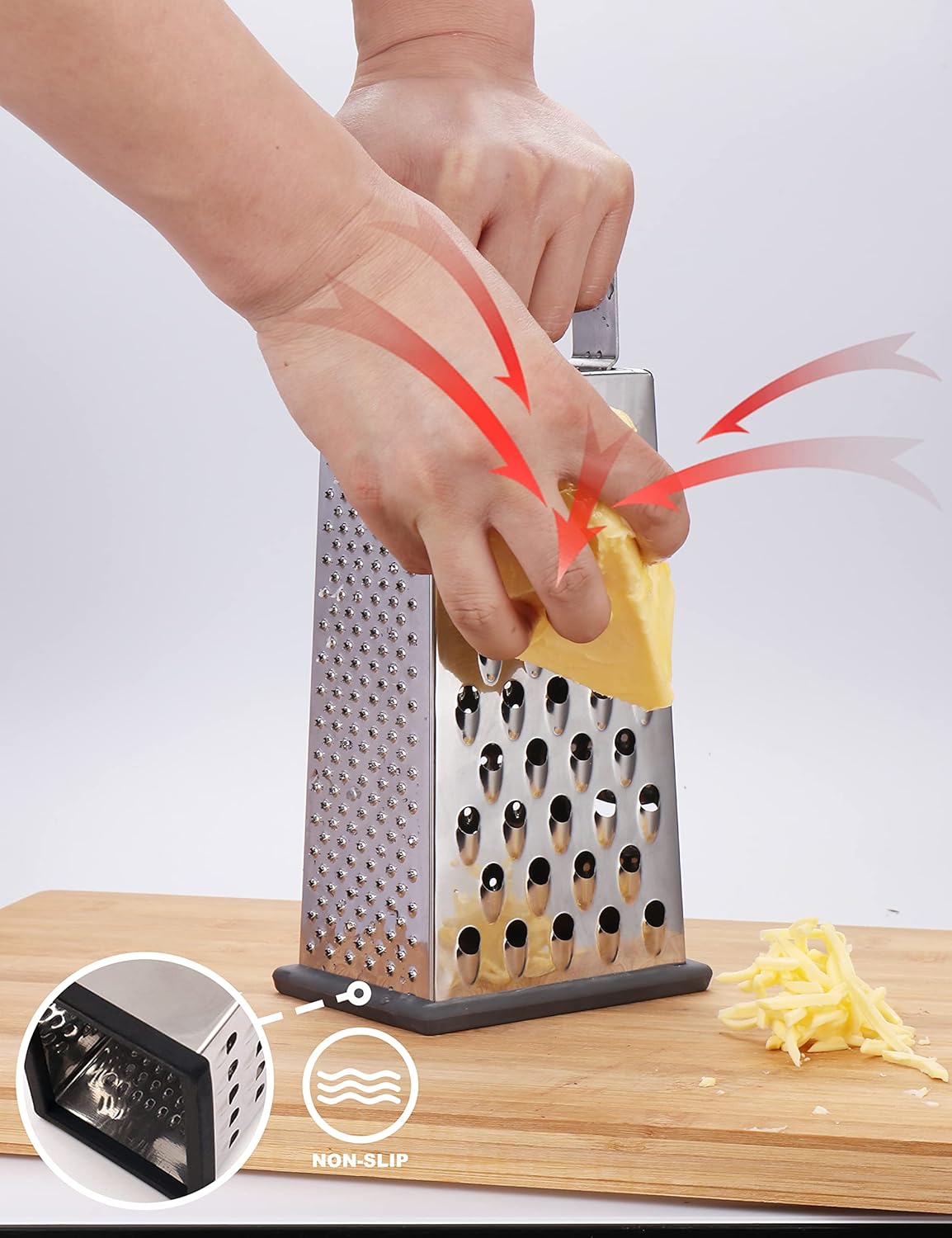 Kaishun Cheese Grater, 4-Sided Box Grater for Cheese, Vegetable & Fruit