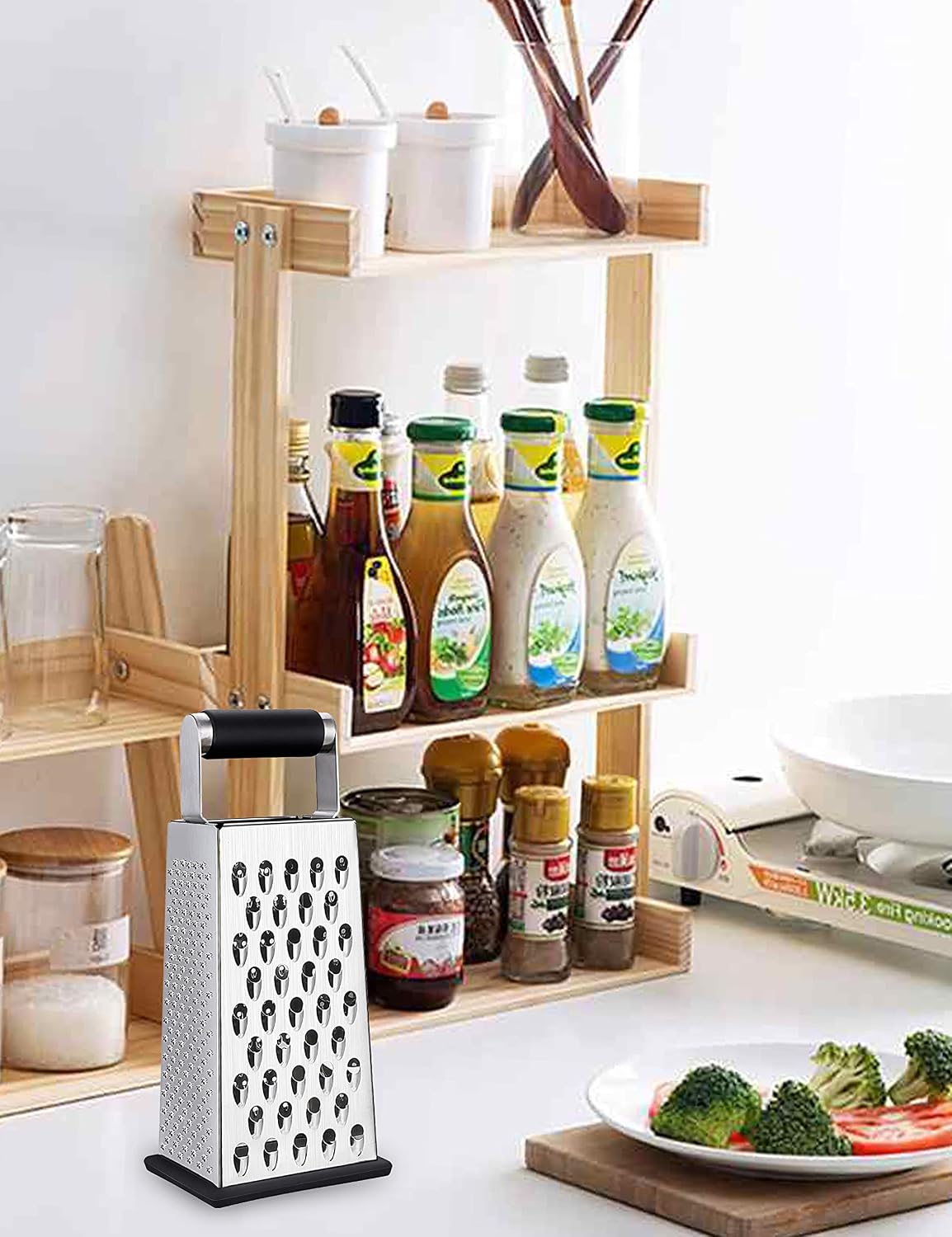 Kaishun Cheese Grater, 4-Sided Box Grater for Cheese, Vegetable & Fruit