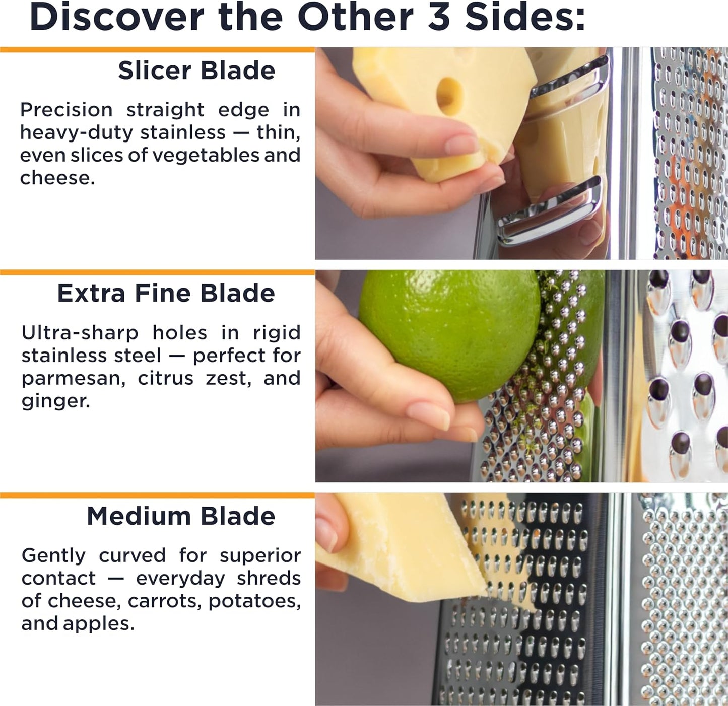 Deiss PRO Box Grater & Cheese Graters for Kitchen - Stainless Steel Cheese Grater and Food Shredder, 4 Sided Hand Grater for Block Cheese, Vegetables Non-Slip Base, Dishwasher Safe