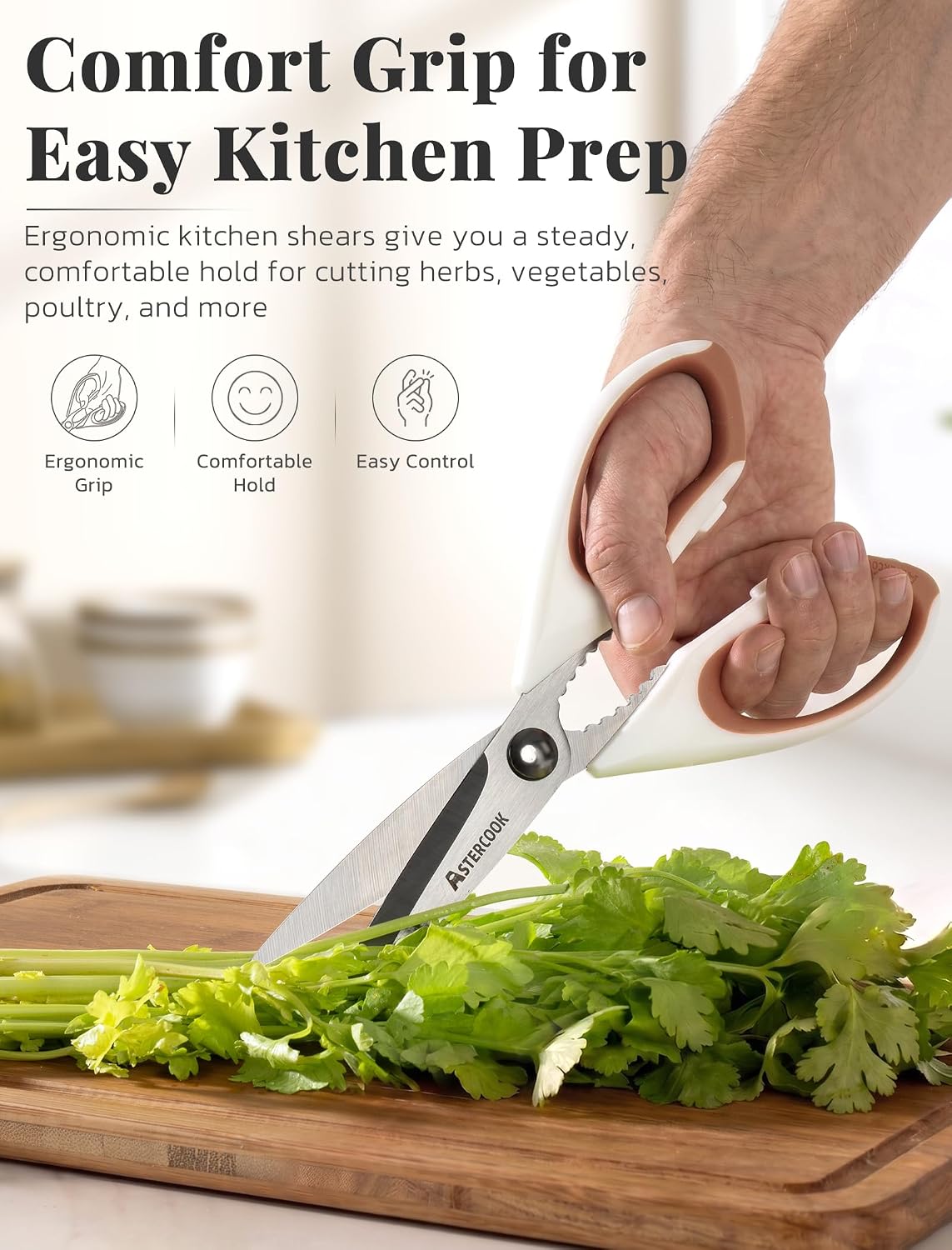 Astercook Kitchen Scissors 3 Pack, Heavy Duty All Purpose Kitchen Shears for Food and Packaging, Stainless Steel Food Scissors for Meat, Poultry, Herbs and Vegetables, Dishwasher Safe