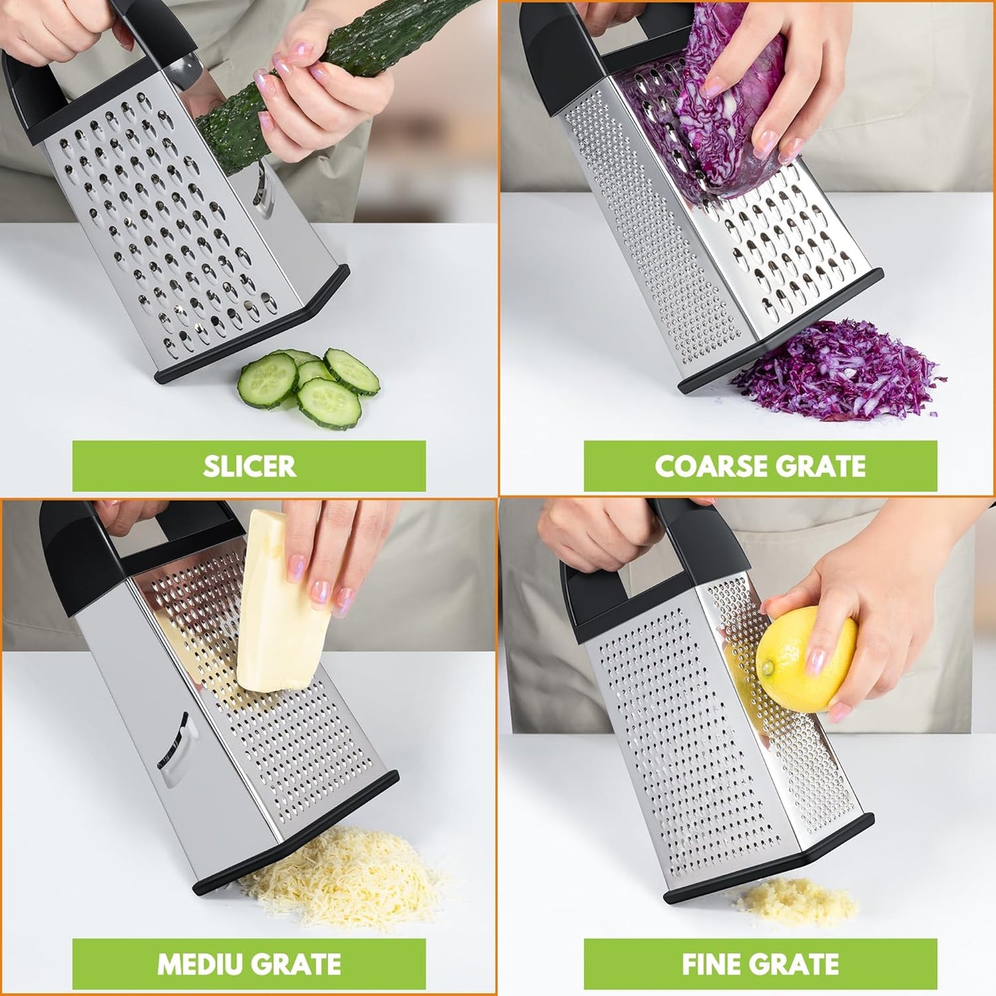 Cheese Grater With Container Box Grater Stainless Steel Kitchen Black