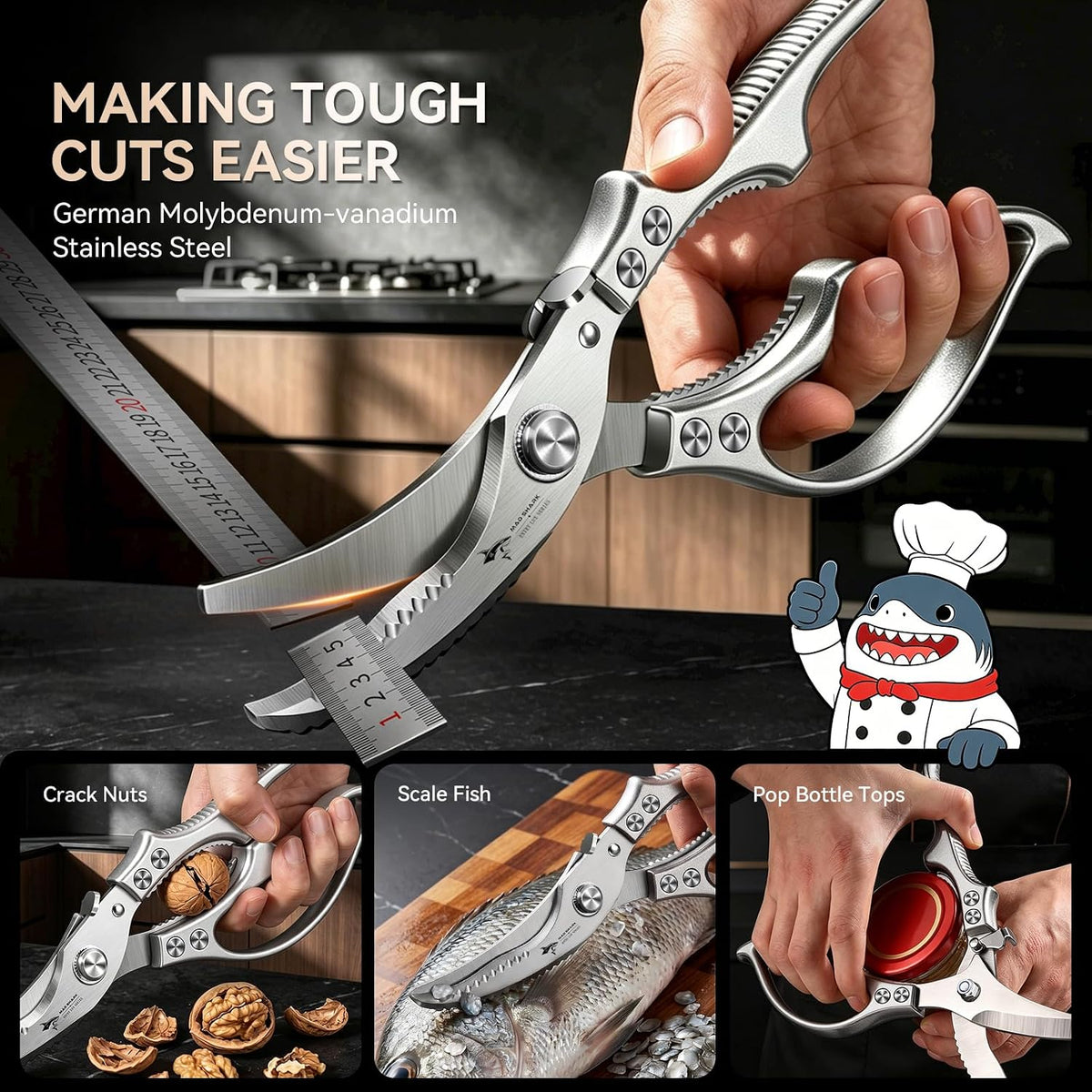 MAD SHARK Heavy Duty Poultry Shears,Spring Loaded Kitchen Shears,Dishwasher