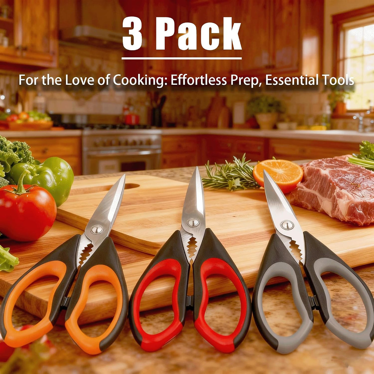 OMDAR 3 Pack Kitchen Scissors - Food Grade Kitchen Shears
