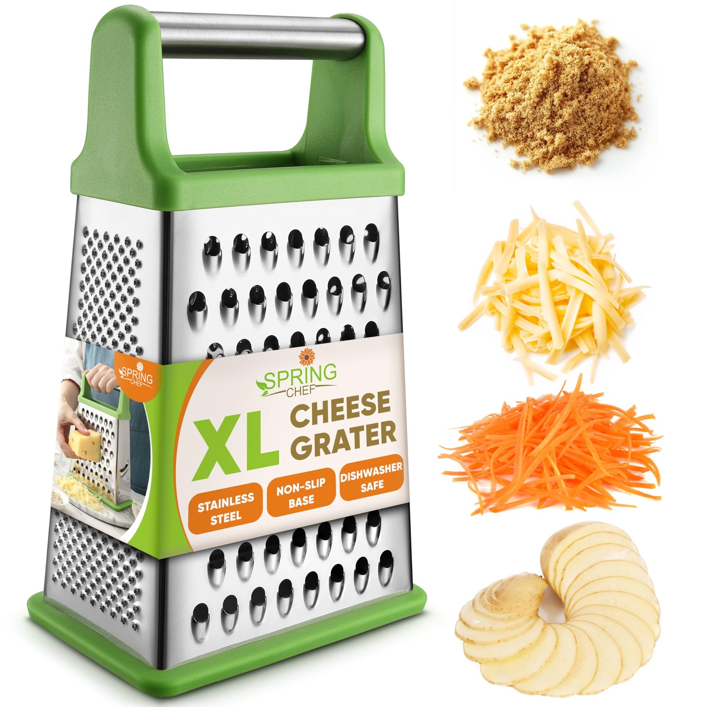 Spring Chef Stainless Steel XL Cheese Grater for Kitchen, Black