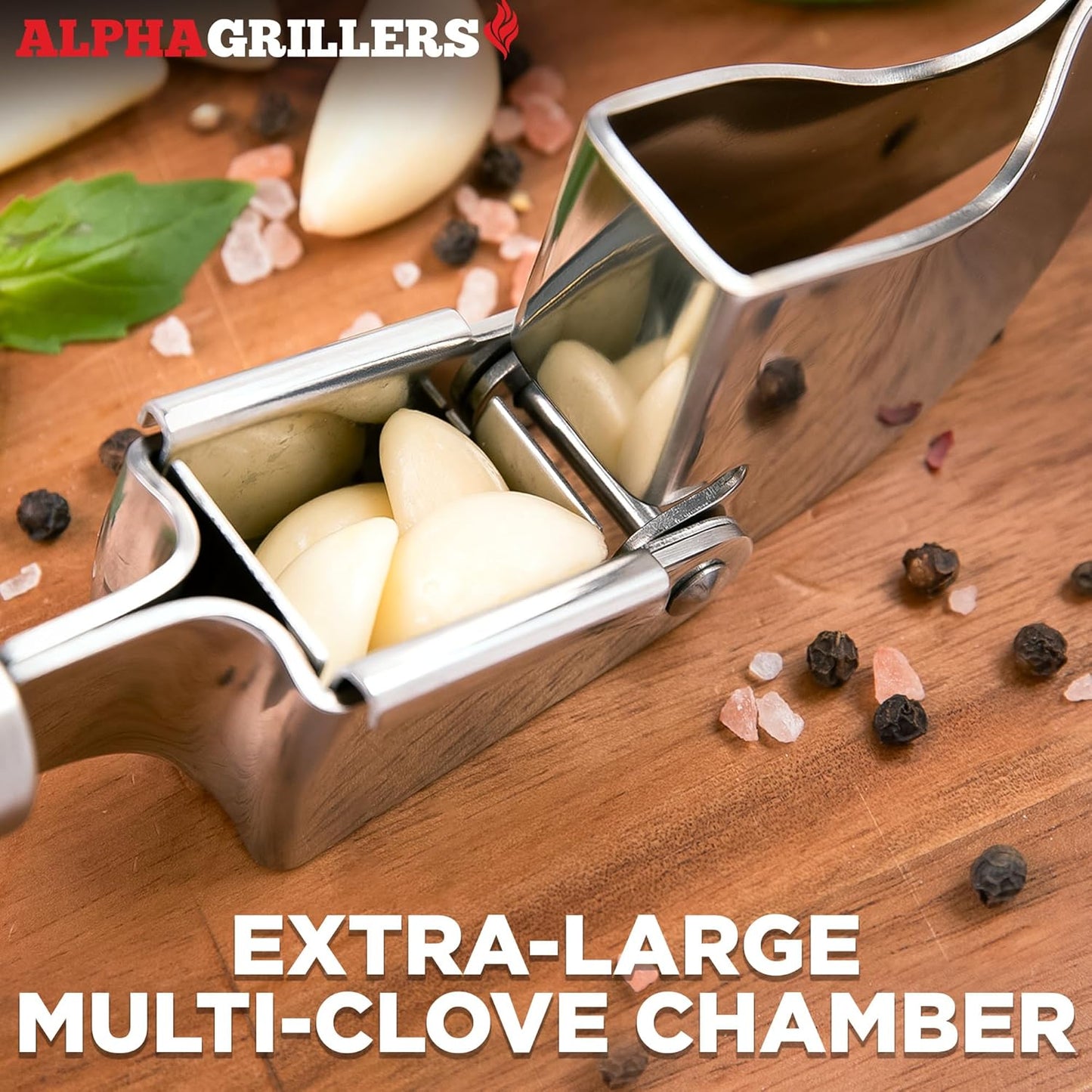 Alpha Grillers Garlic Press Stainless Steel, Mincer, Crusher & Peeler