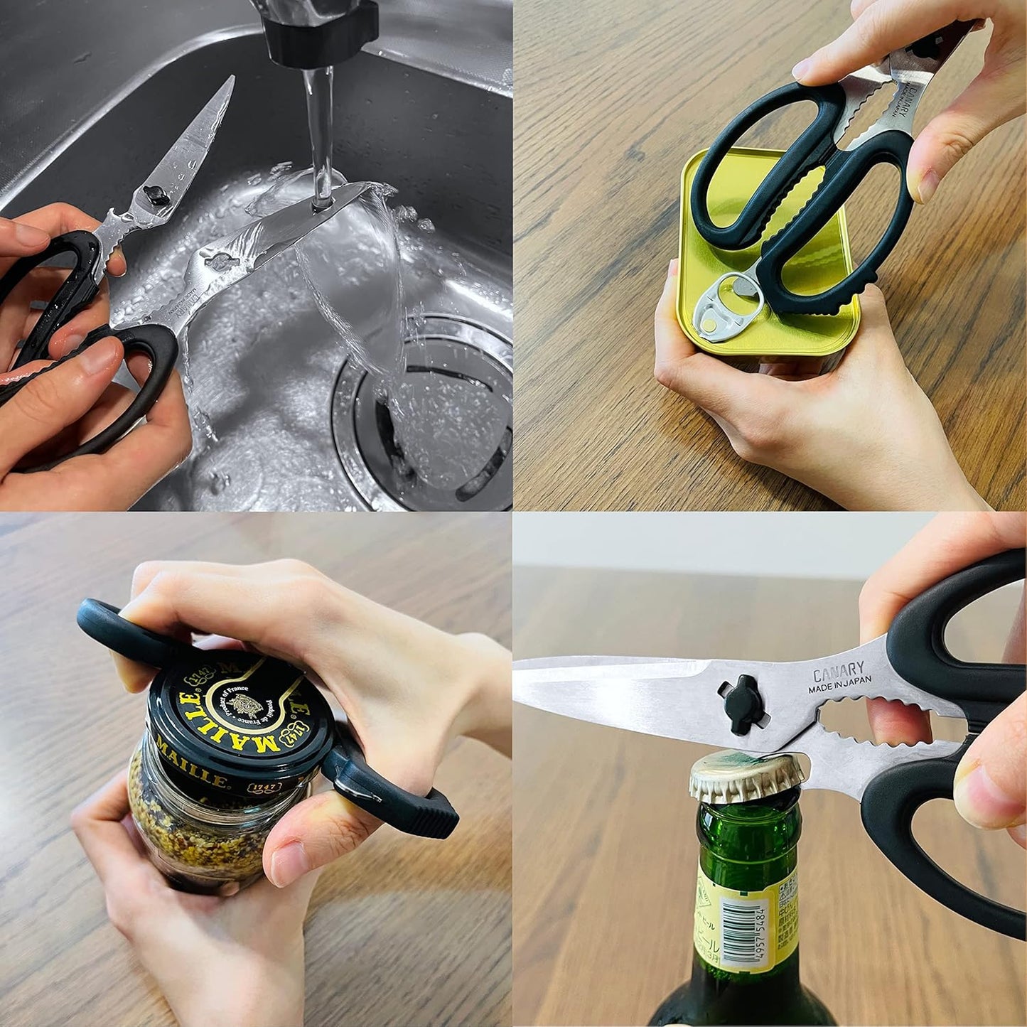CANARY Japanese Kitchen Scissors Heavy Duty 8.2", Made in JAPAN, Dishwasher Safe Come Apart Blade, Multipurpose Kitchen Scissors, Sharp Serrated Japanese Stainless Steel, Black